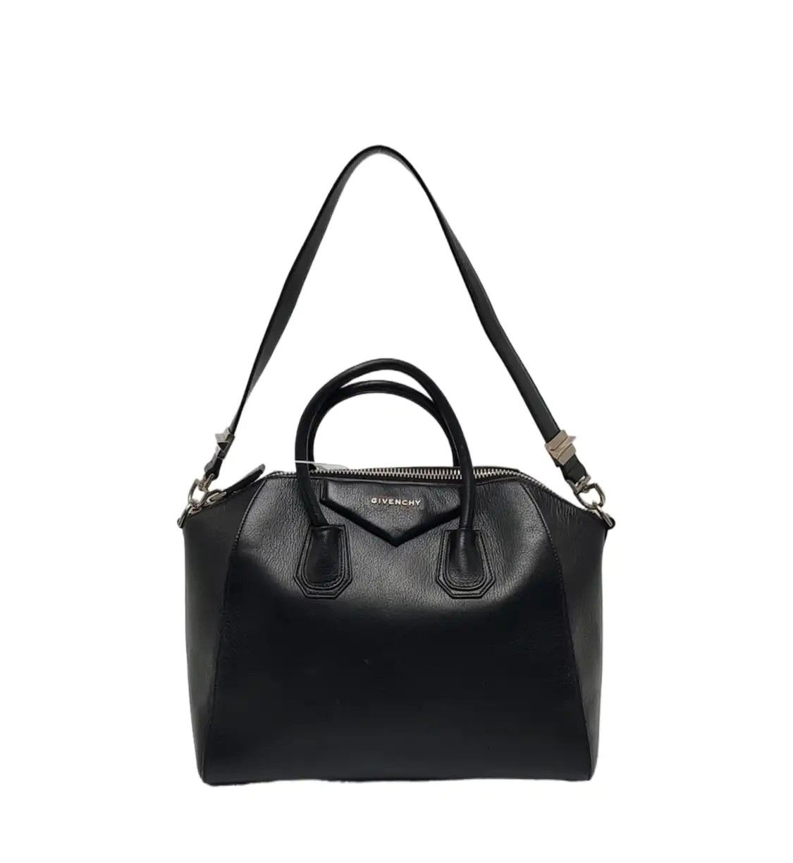 Givenchy Antigona Medium Black Cowhide Leather Shoulder Bag Handbag Silver Hardw, Women's