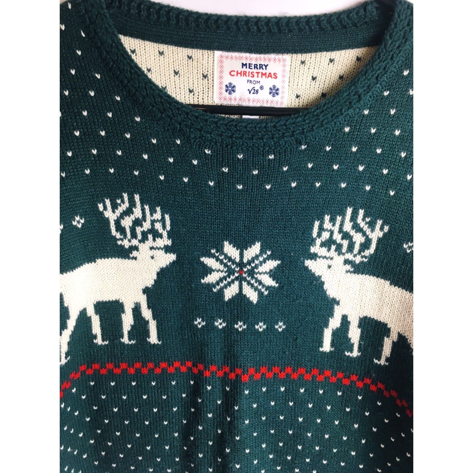 Vintage Merry Christmas V28 Green Sweater Shirt Womens L Pullover Reindeer Snowflake Crew Neck Christmas Winter Pattern Acrylic Dress up Size L / US 10 / IT 46 - 3 Thumbnail