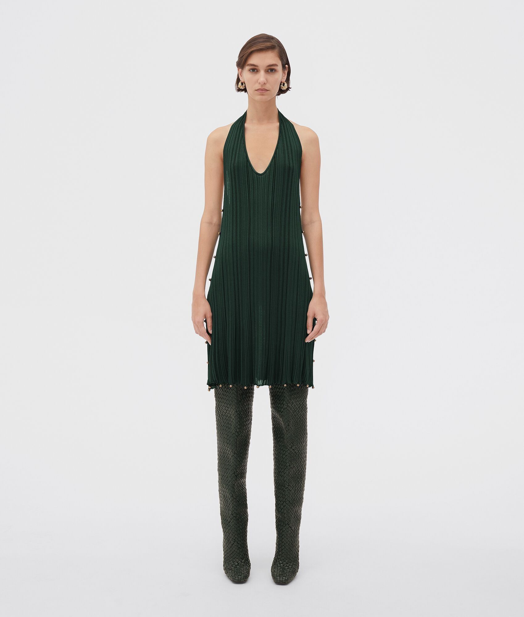 Bottega Veneta o1bcso1str0225 Light Viscose Plissé Dress in Green Size M / US 6-8 / IT 42-44 - 1 Thumbnail