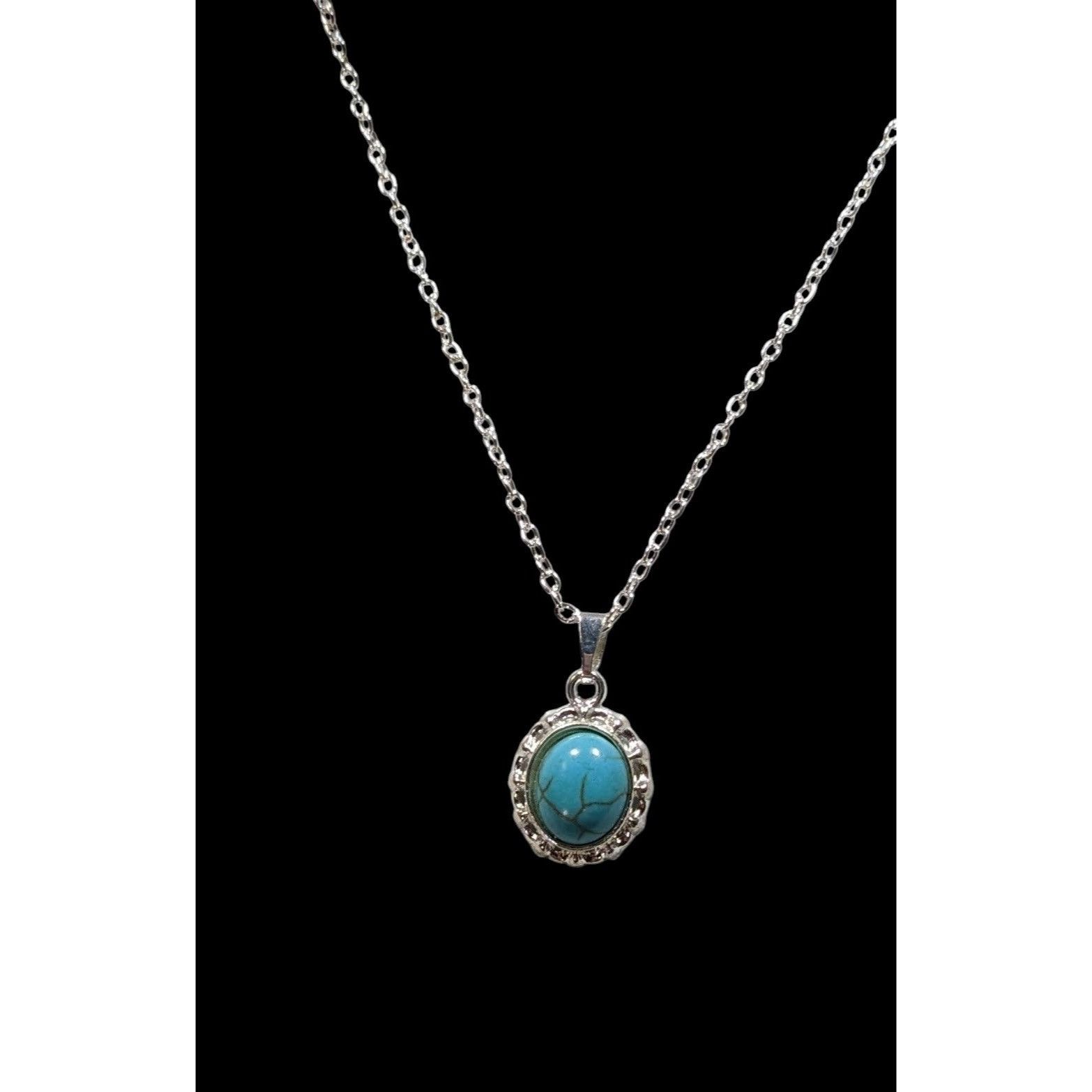 Other Southwestern Faux Turquoise Oval Pendant Silver Tone Filigre Size ONE SIZE - 2 Thumbnail