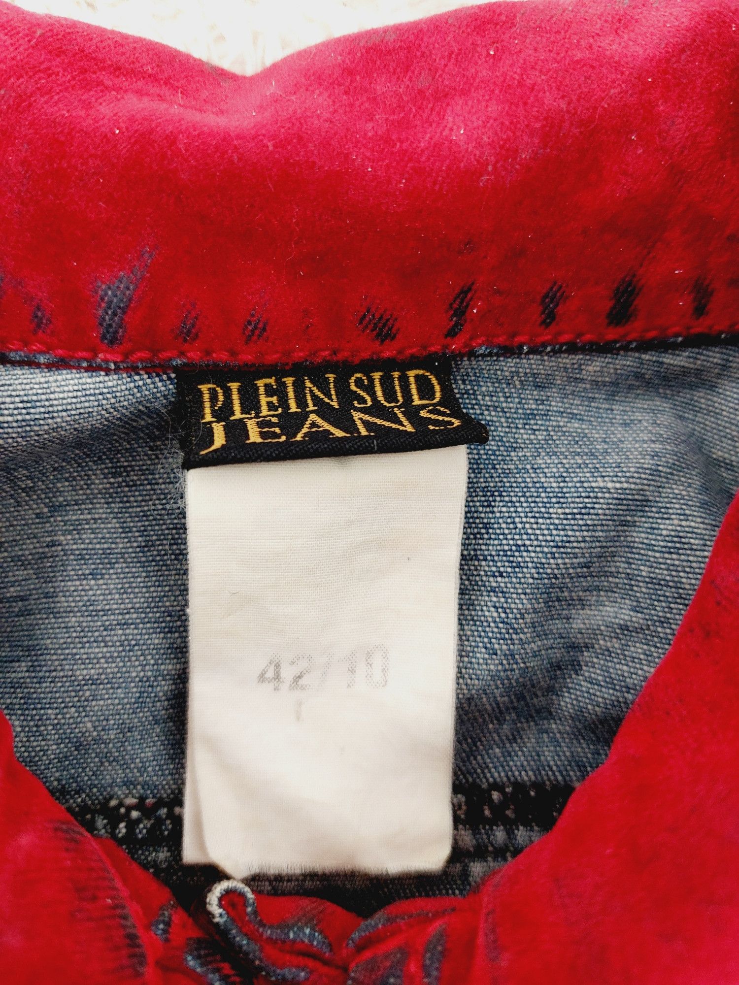 plein sud Plein Sud Red Blood Velvet Shadow Tar Denim Jacket Size M / US 6-8 / IT 42-44 - 8 Thumbnail