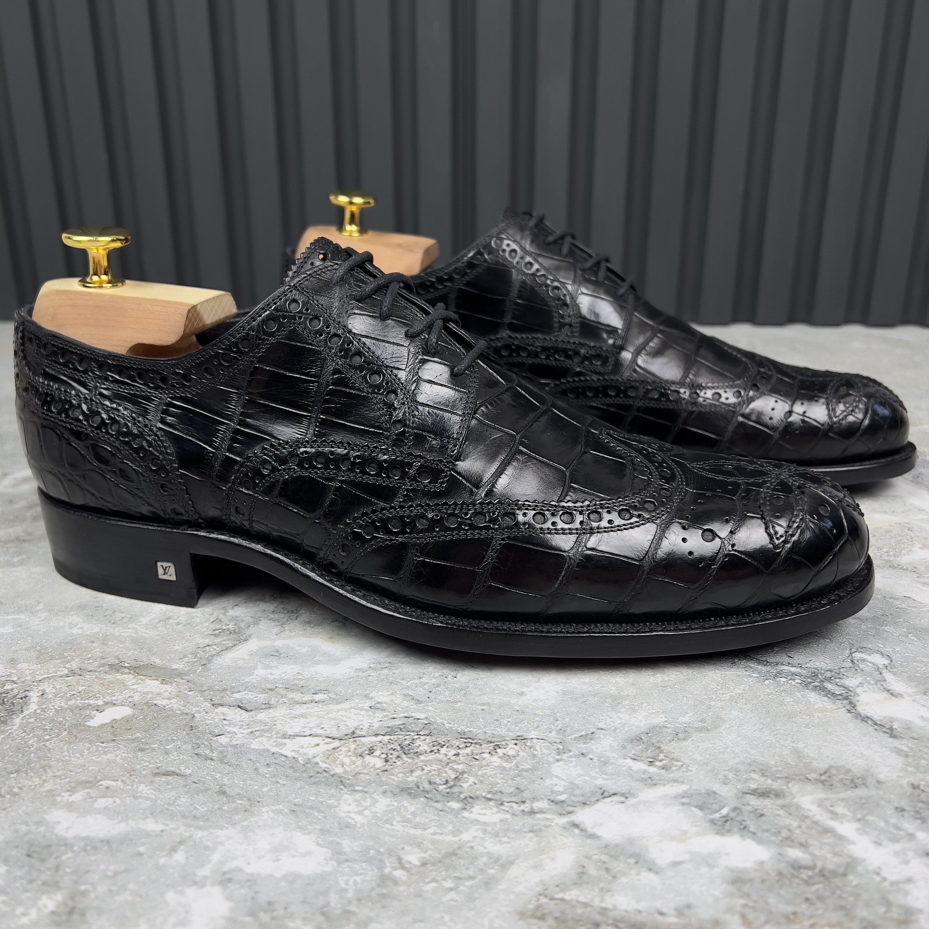 Louis Vuitton Derby Wingtip Alligator Crocodile Black Leather Size US 8 / EU 41 - 7 Thumbnail