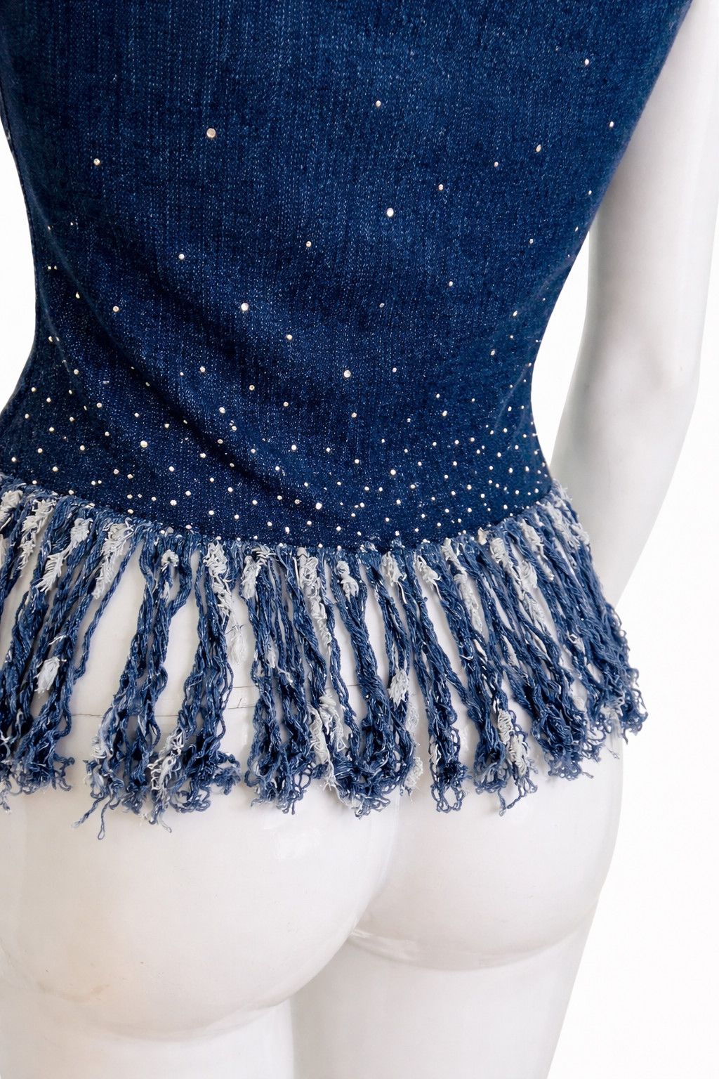 Fendi Fendi Fringe Rhiestone Denim Bustier Fringe Tee Top - Small Size S / US 4 / IT 40 - 6 Thumbnail