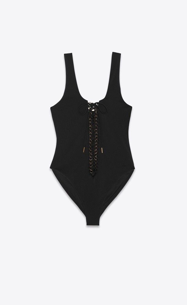 Saint Laurent Paris o1s1wg110725 687606 Saharienne One-Piece Swimsuit in Black Size S / US 4 / IT 40 - 1 Thumbnail