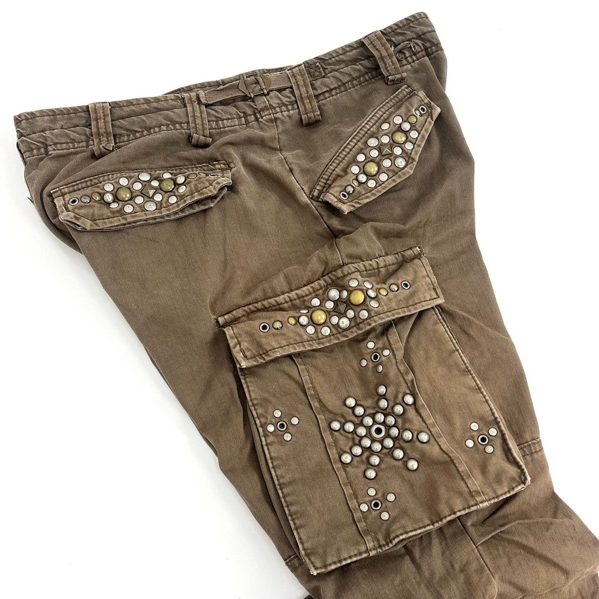 If Six Was Nine 2000s Crazy Bondage Studded Cargo Pants Lgb Goa Punks Style Size US 33 - 3 Thumbnail
