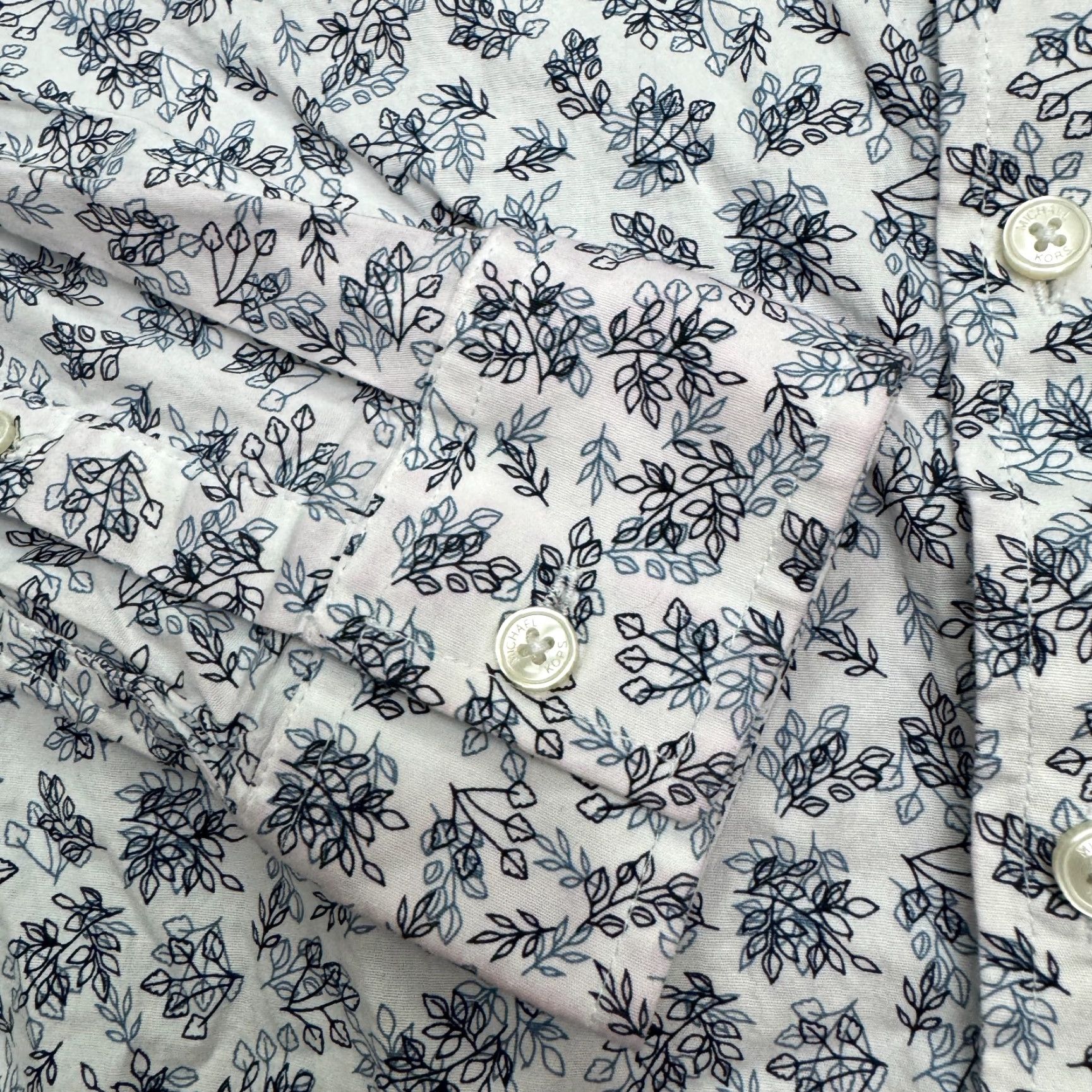 Michael Kors VINTAGE Michael Kors Womens Shirt Button-Up Long Sleeve Floral Cotton Slim Fit Classic Preppy White Blue 2010s Girls Size S / US 4 / IT 40 - 7 Thumbnail