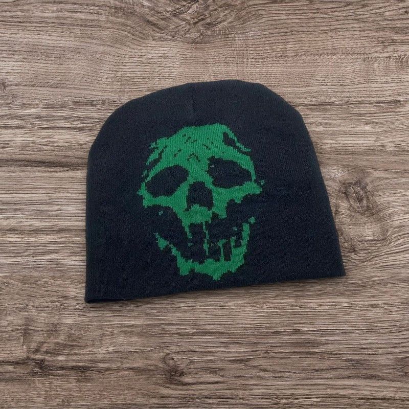 The Unbranded Brand ALT Skull Grunge Punk Beanie | Y2K Opium Skater Green Hat Size ONE SIZE - 1 Preview