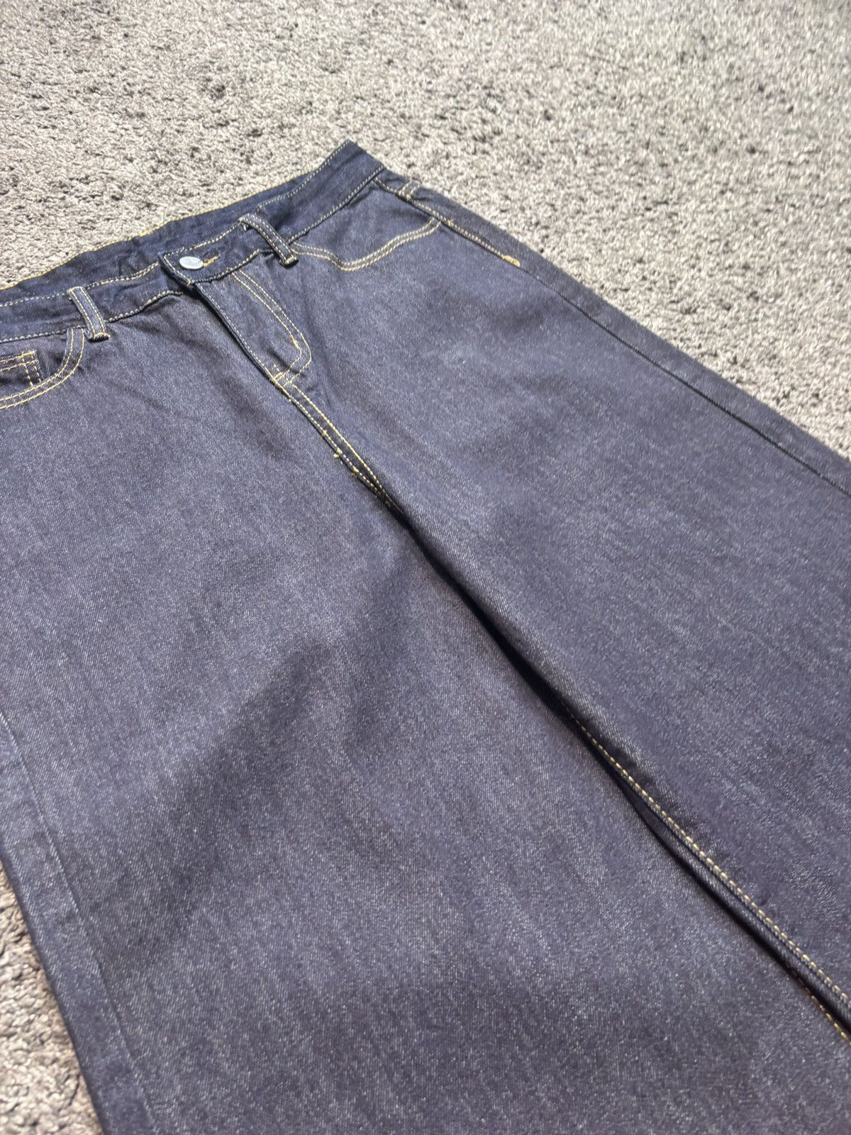Jean × Vintage Vintage streetwear yellow stitches marine blue baggy jeans Size US 35 - 11 Thumbnail