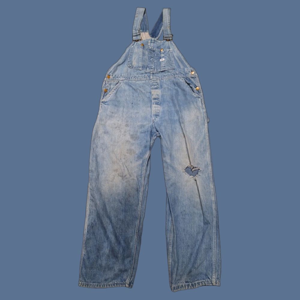 Lee VINTAGE 60s Lee Overalls Distressed Work Sz 41 Denim Blue 1960s Mens Female? Size US 41 - 1 Thumbnail