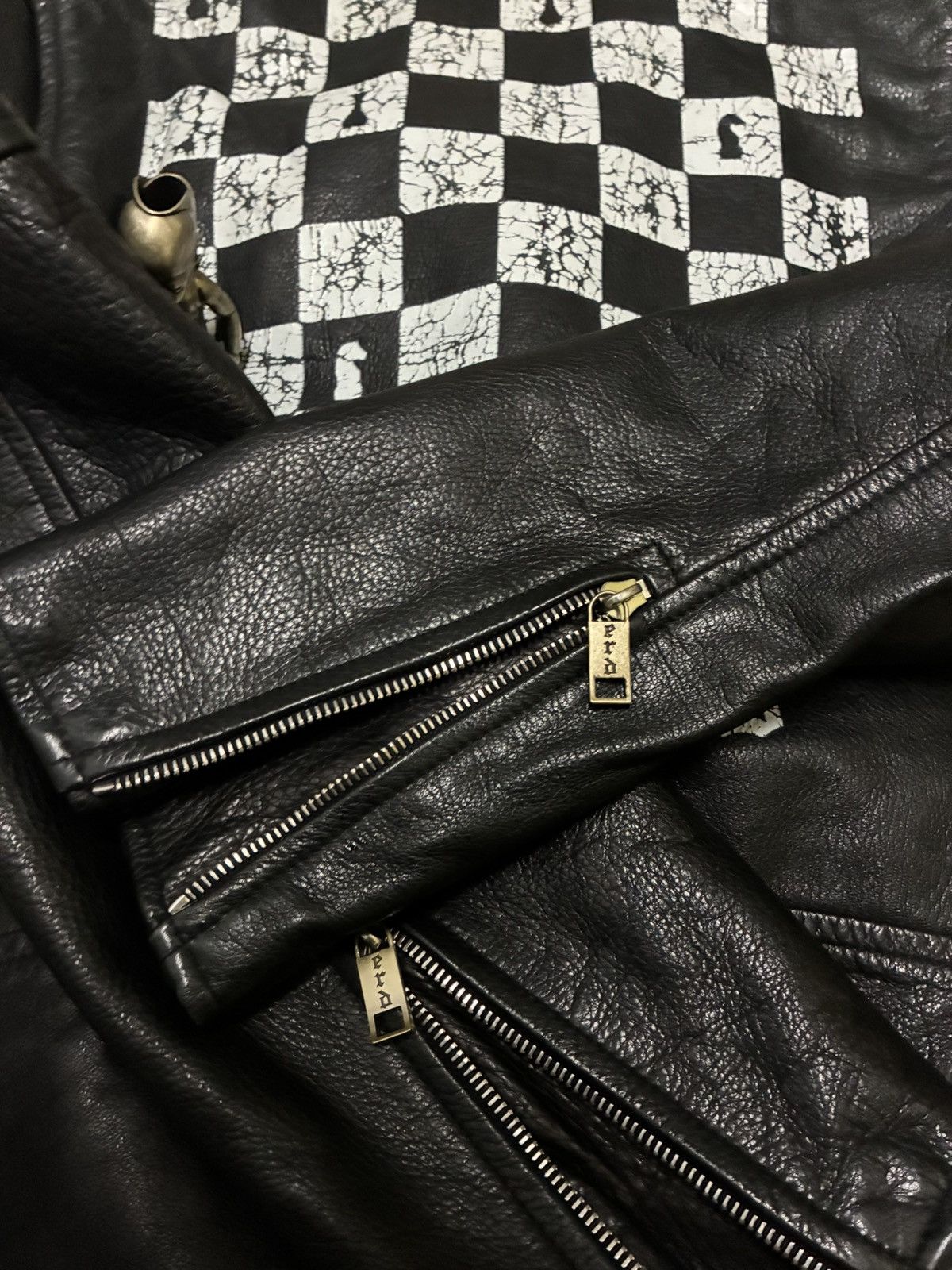 Chess Board Leather Double Rider Jacket