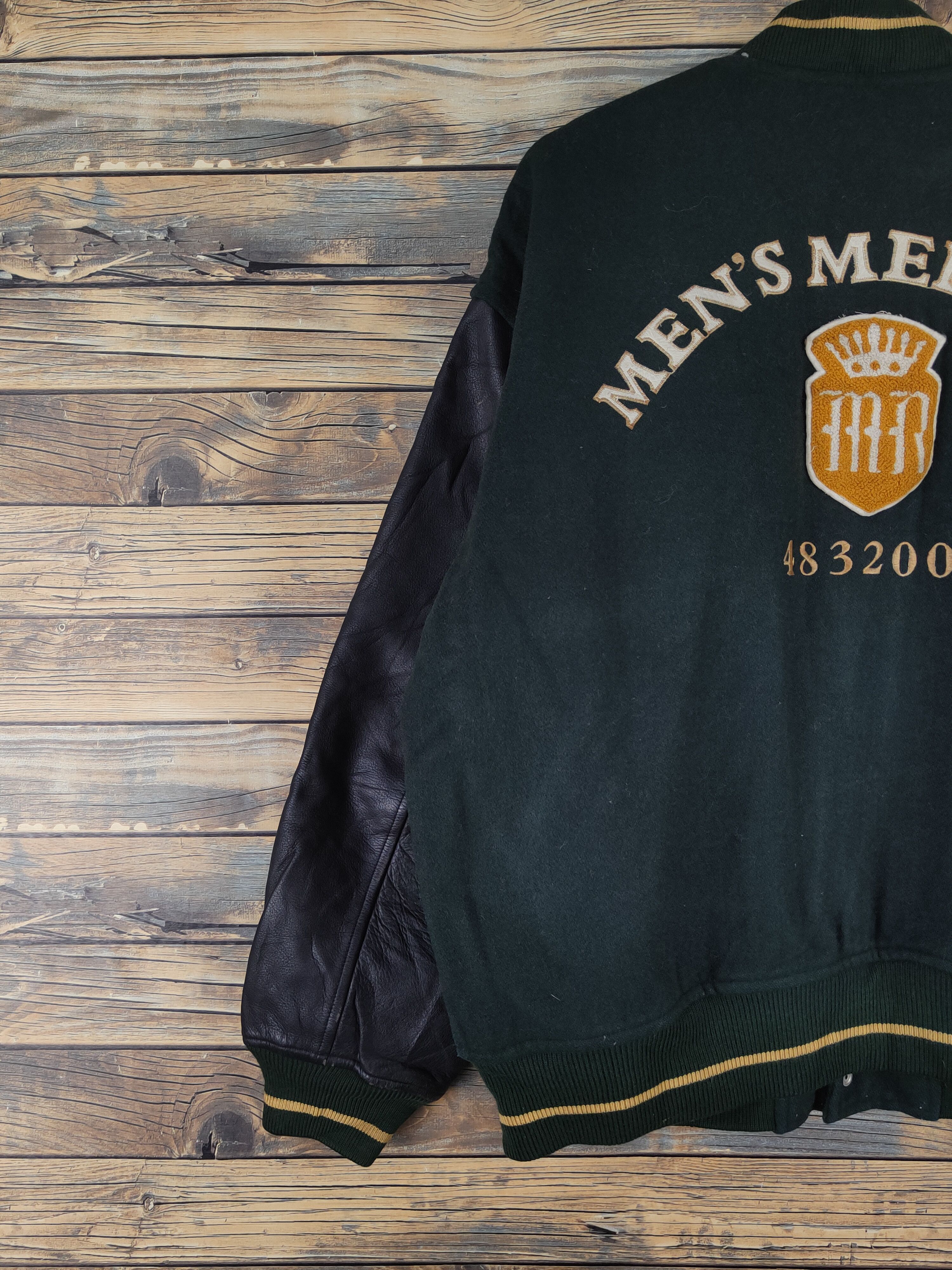 Melrose Men's Melrose Dark Green Leather Varsity Jacket #W1226 Size US L / EU 52-54 / 3 - 13 Thumbnail