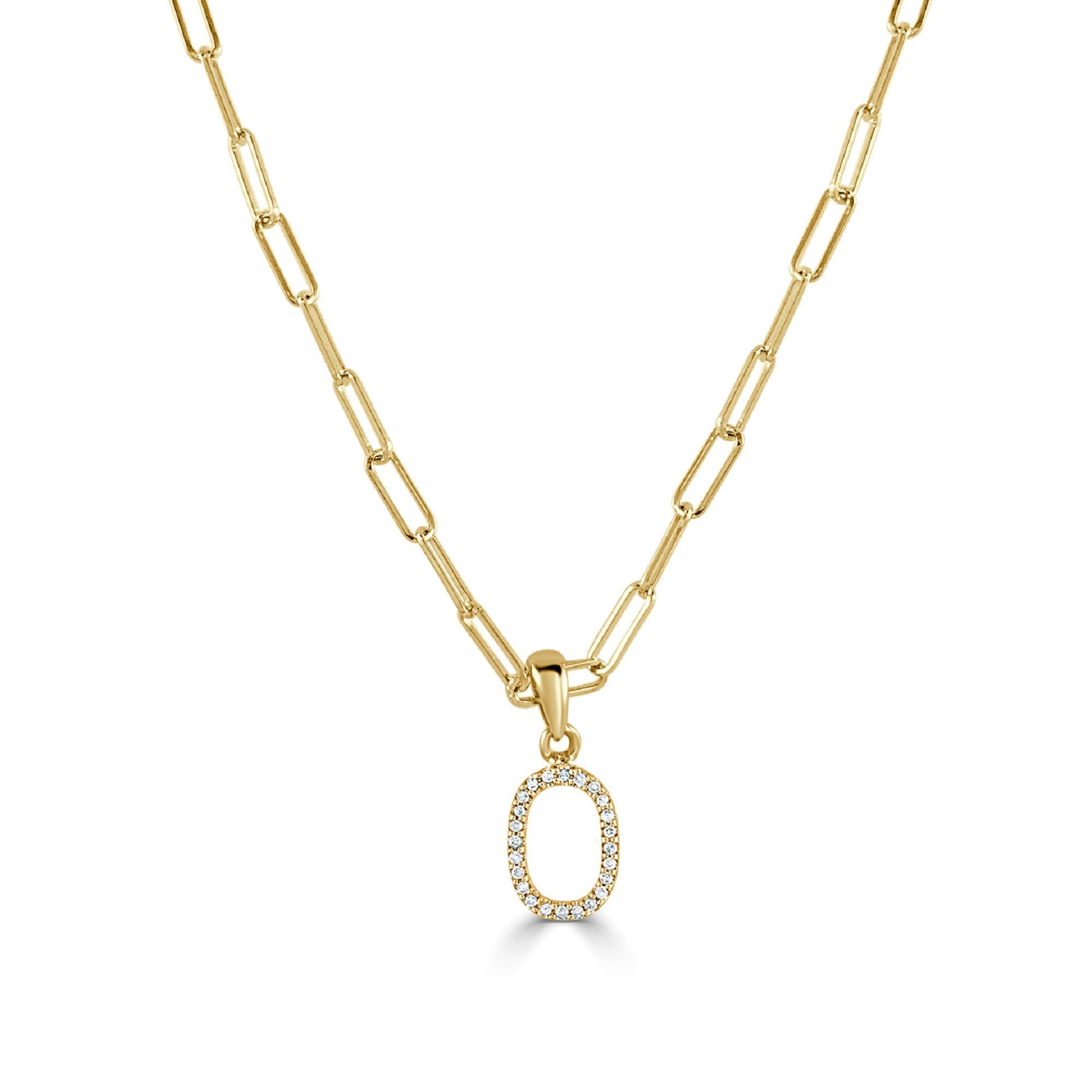image of Tiffany Co 14K Yellow Gold & Diamond Paperclip Initial "o" Necklace, Women's