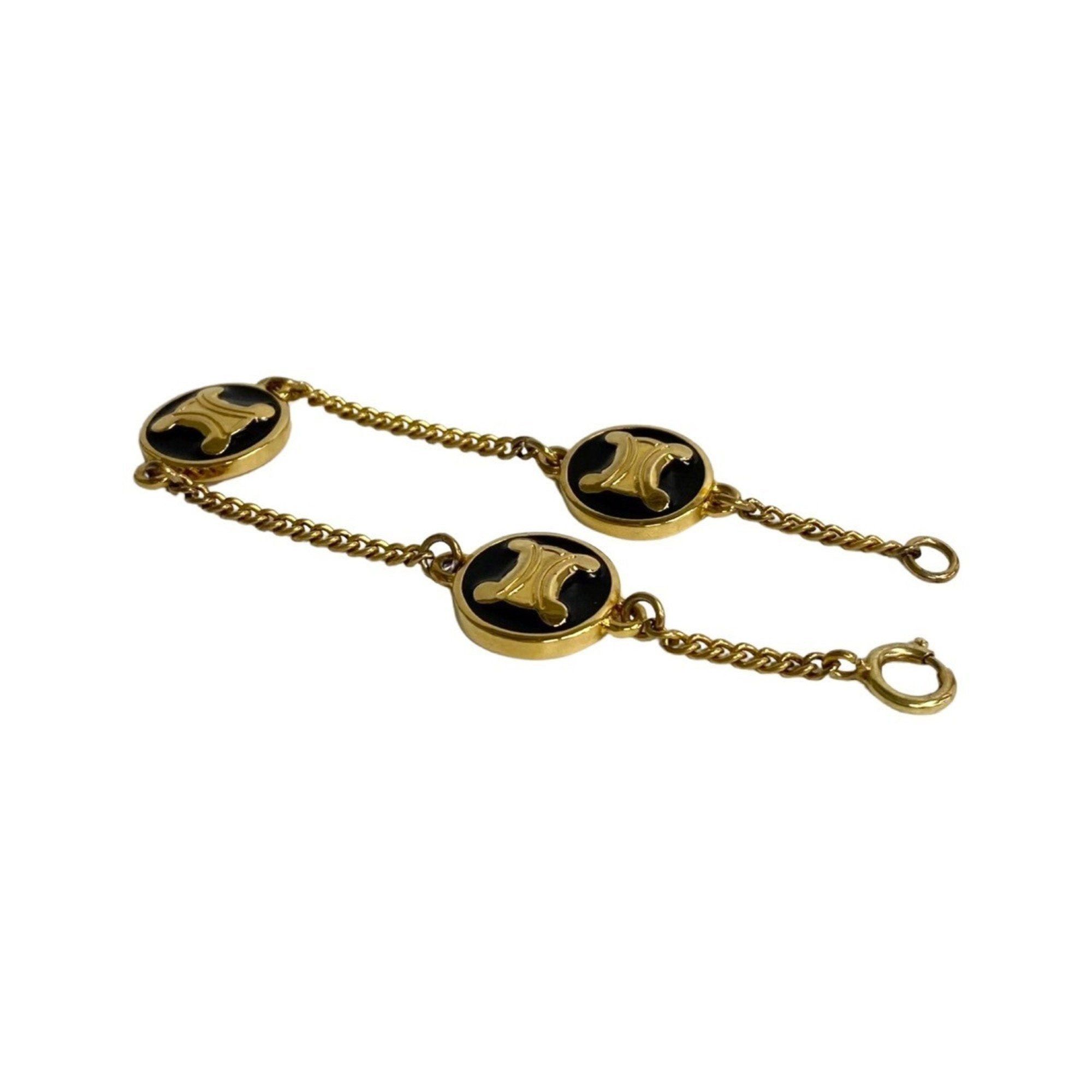 image of Celine Triomphe Chain Bracelet Black Gold 466-2, Women's