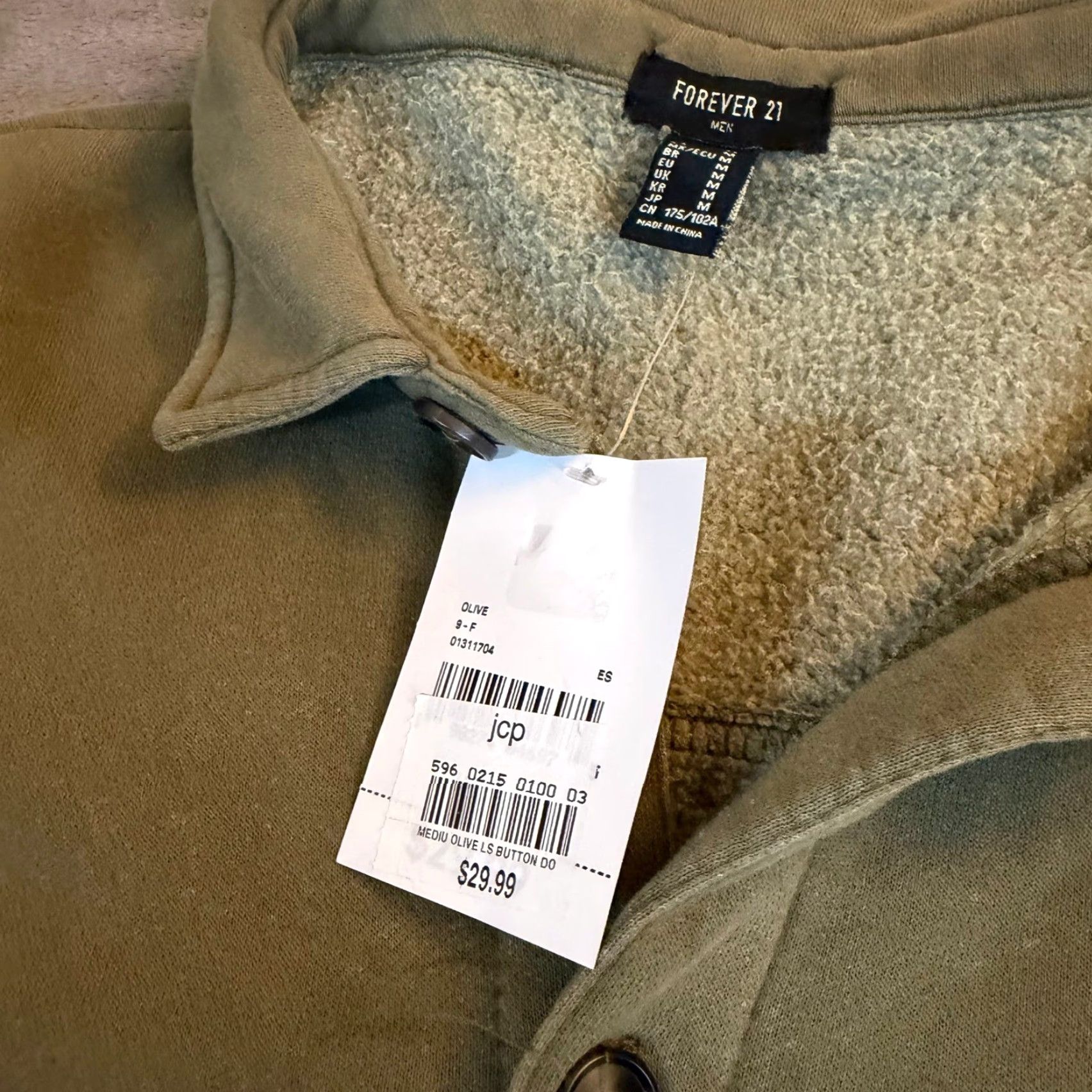 Forever 21 FOREVER 21 Olive Green Fleece Lined Button Down Shirt Jacket Shacket Mens M Size US M / EU 48-50 / 2 - 4 Thumbnail