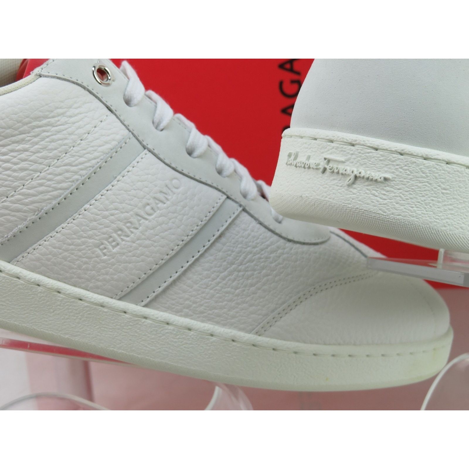 Salvatore Ferragamo FERRAGAMO ACHILLE WHITE RED LEATHER LOGO SNEAKERS 11.5 ITALY Size US 11.5 / EU 44-45 - 7 Thumbnail
