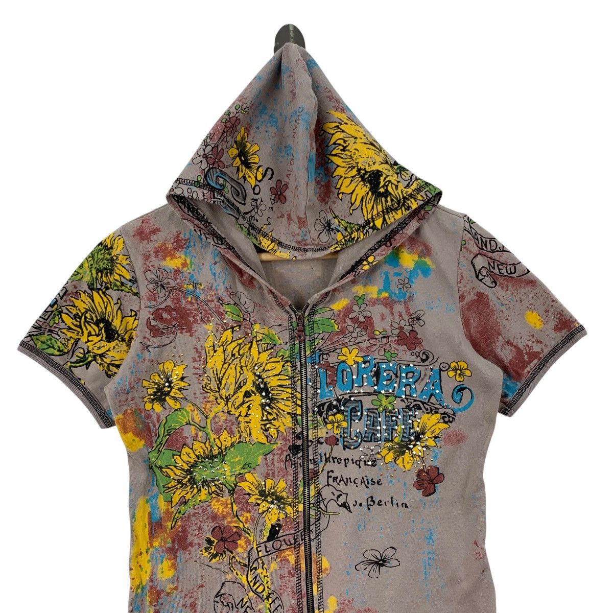 Vintage CLIN DELLE Creazioni Pop Art Flowers Hooded Zipper Tshirt Size US S / EU 44-46 / 1 - 2 Thumbnail