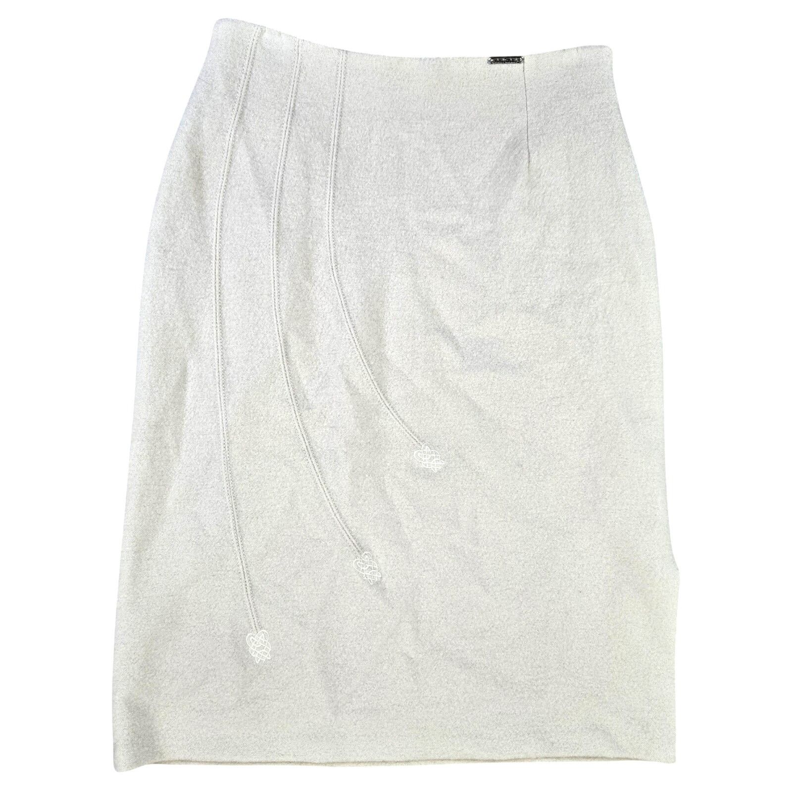 Vintage 90s Vintage Cream Embroidered Wool Skirt Size 40 Size 32" / US 10 / IT 46 - 2 Thumbnail
