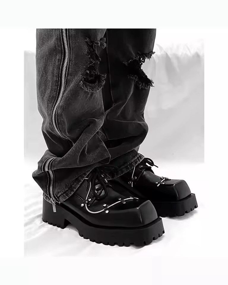 Genuine Leather Square Streetwear Real Leather Platform British Boots Shoes Size US 10.5 / EU 43-44 - 7 Thumbnail