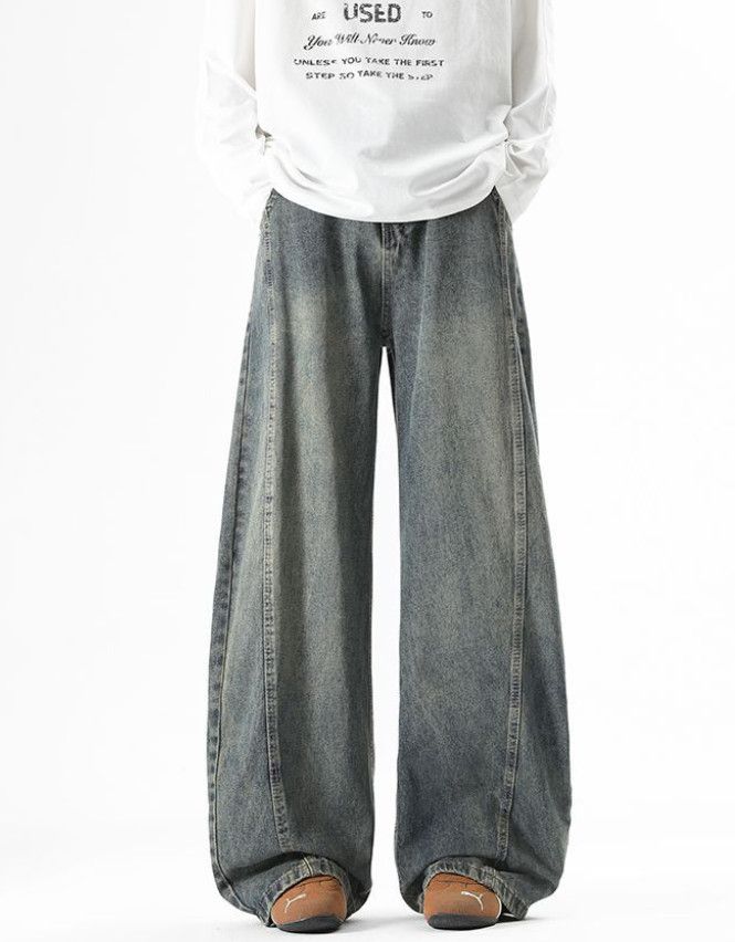 Japanese Brand American retro washed patchwork curved jeans for men Size US 32 / EU 48 - 1 Thumbnail