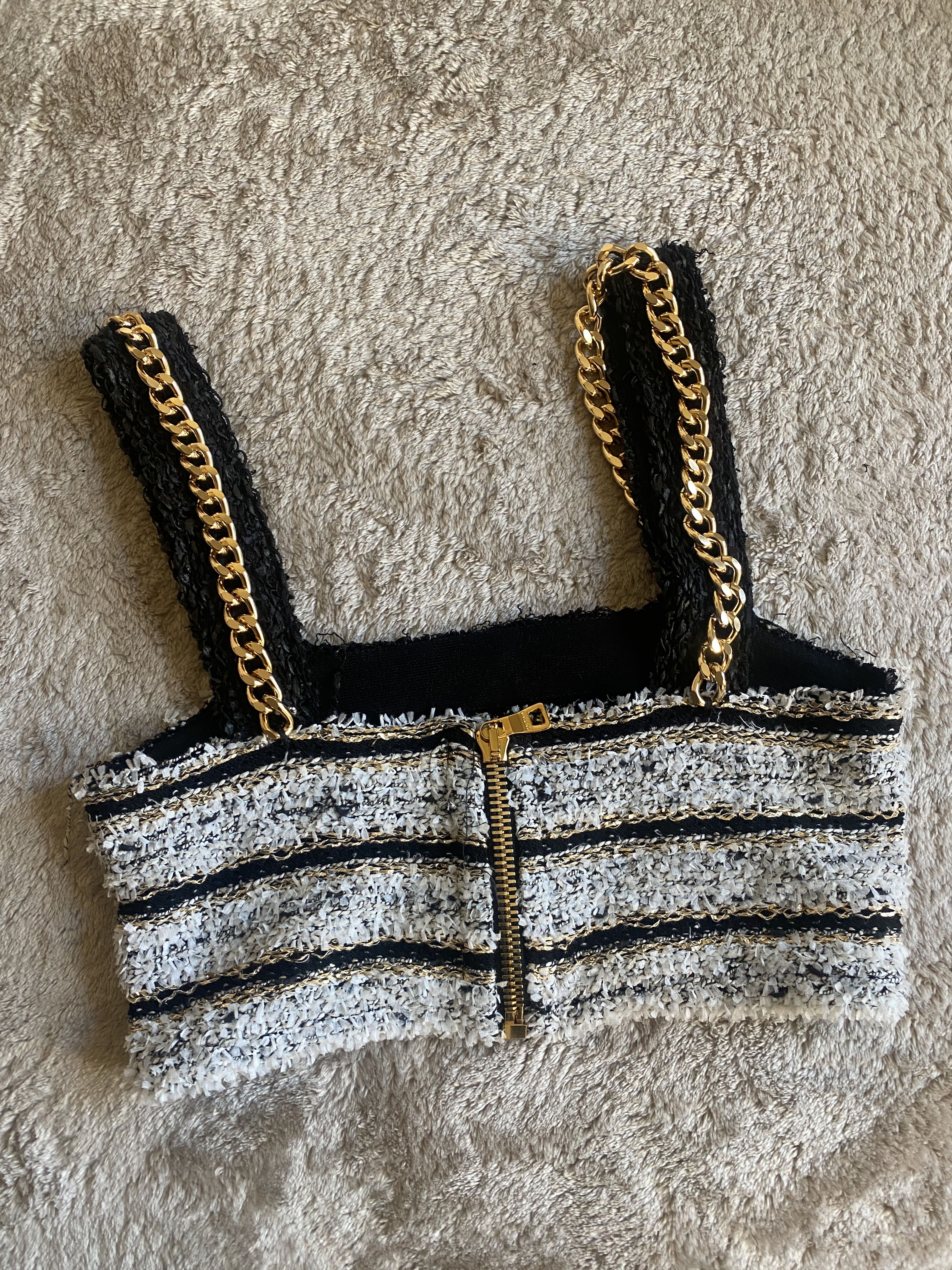 Balmain Balmain Tweed Crop Top with Chain Straps Size XS / US 0-2 / IT 36-38 - 4 Thumbnail