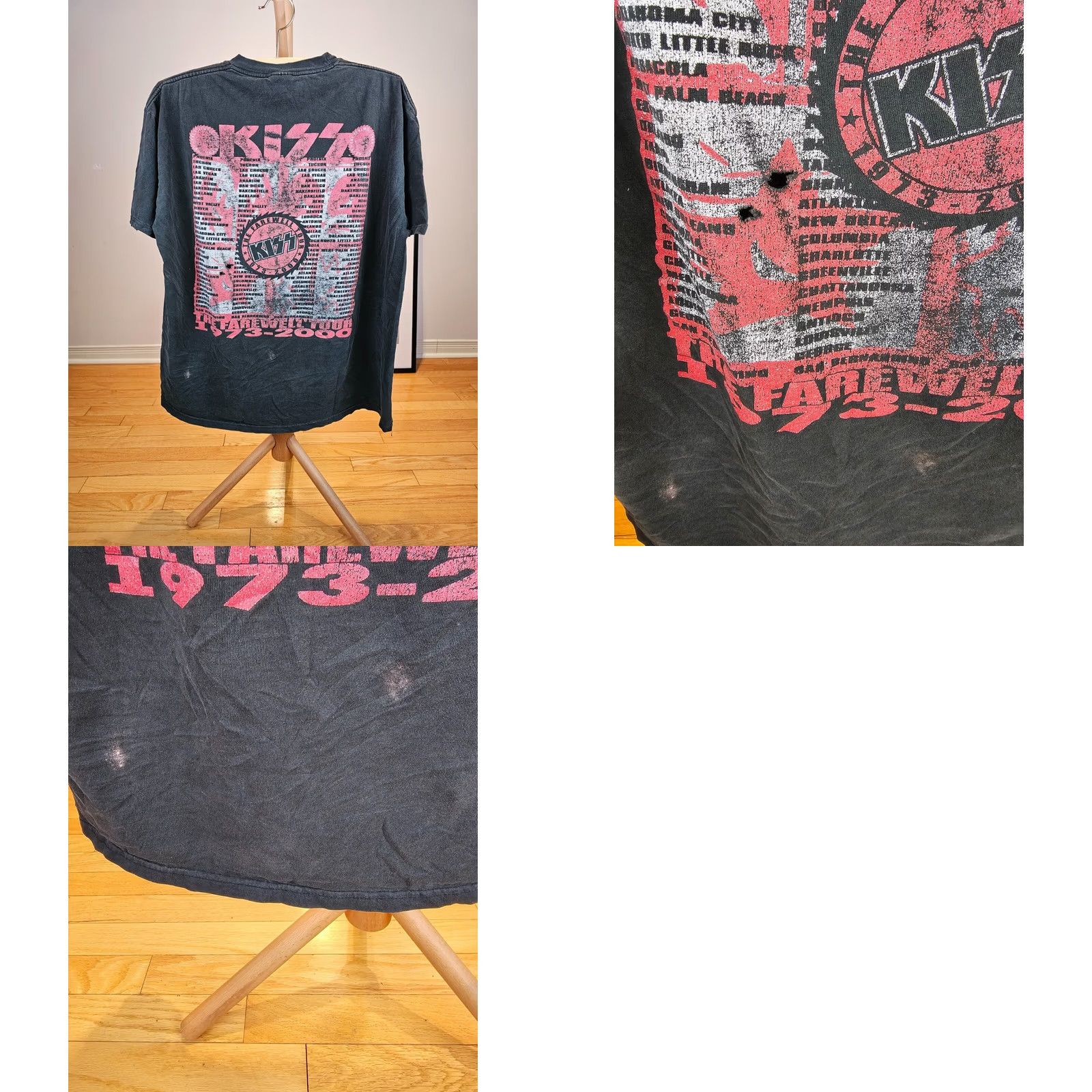 Vintage VINTAGE KISS THE FAREWELL TOUR T-SHIRT XL Black Cotton Jersey Short Sleeve Round Neck 2000 Distressed Trashed Men XL Band Rock Retro USA 1973-2000 Size US XL / EU 56 / 4 - 8 Thumbnail