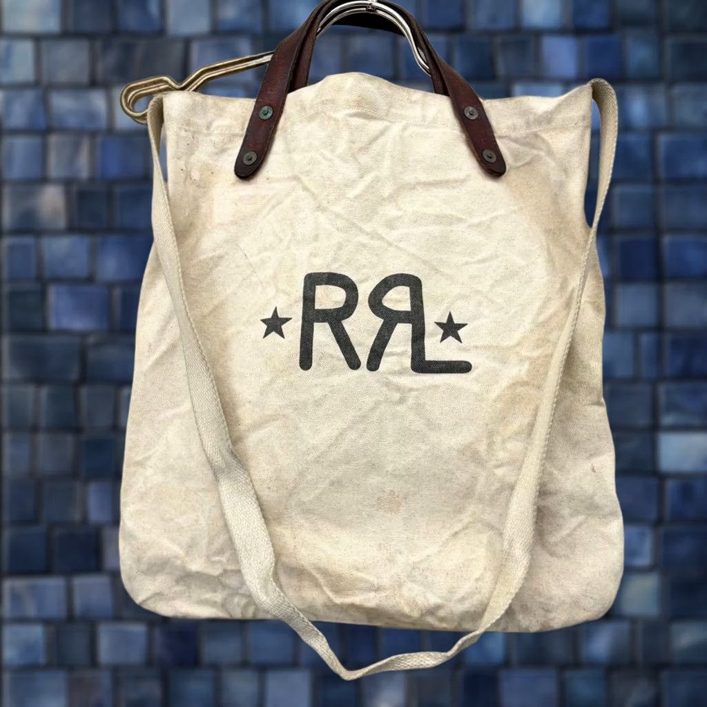 Ralph Lauren VINTAGE RRL Ralph Lauren Tote Bag Ivory Canvas Leather Logo Handle Medium Unisex Adults Size ONE SIZE - 1 Thumbnail