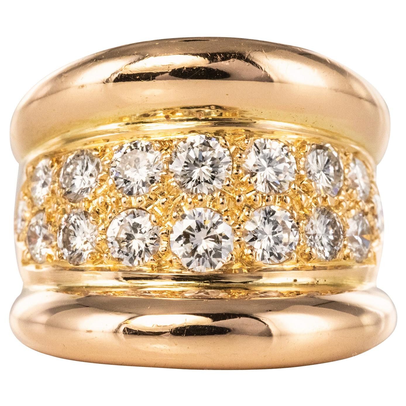 image of Vintage Modern Diamond Paved Gadroon 18 Karat Rose Gold Massive Ring, Women's