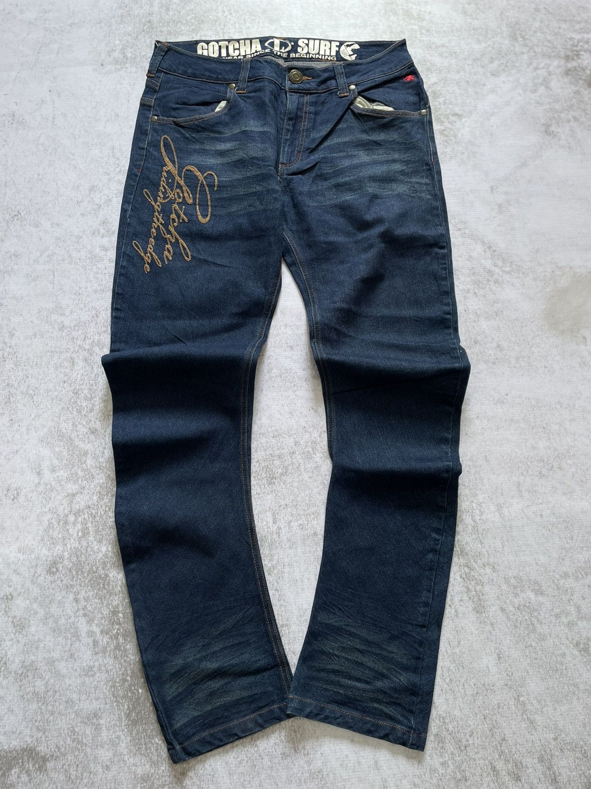 2000s gotcha surf japan poem embroidery denim y2k style