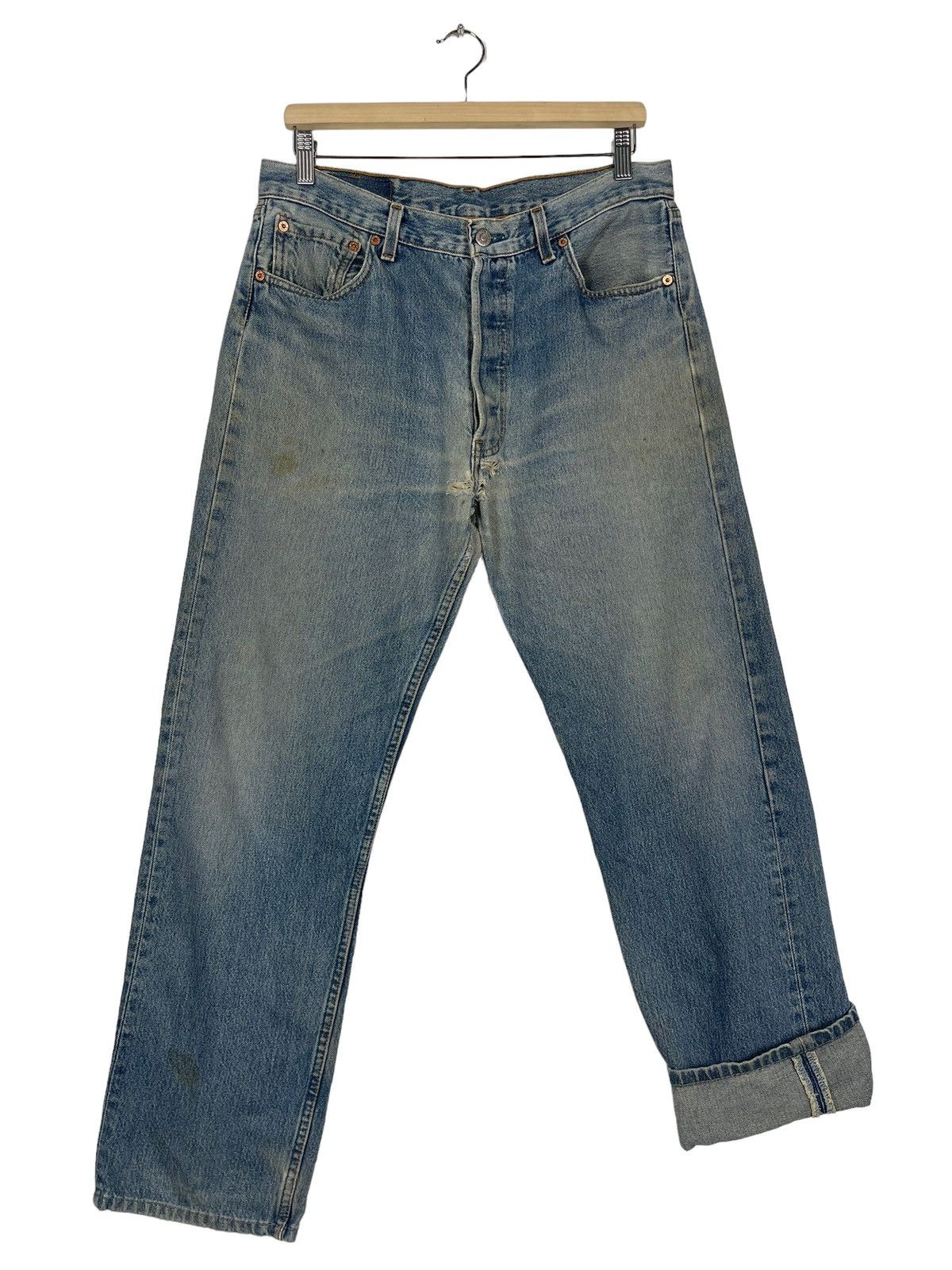 Levi's Vintage 90s Levis 501 Faded Blue Button Fly Distressed Denim Size US 34 / EU 50 - 10 Thumbnail