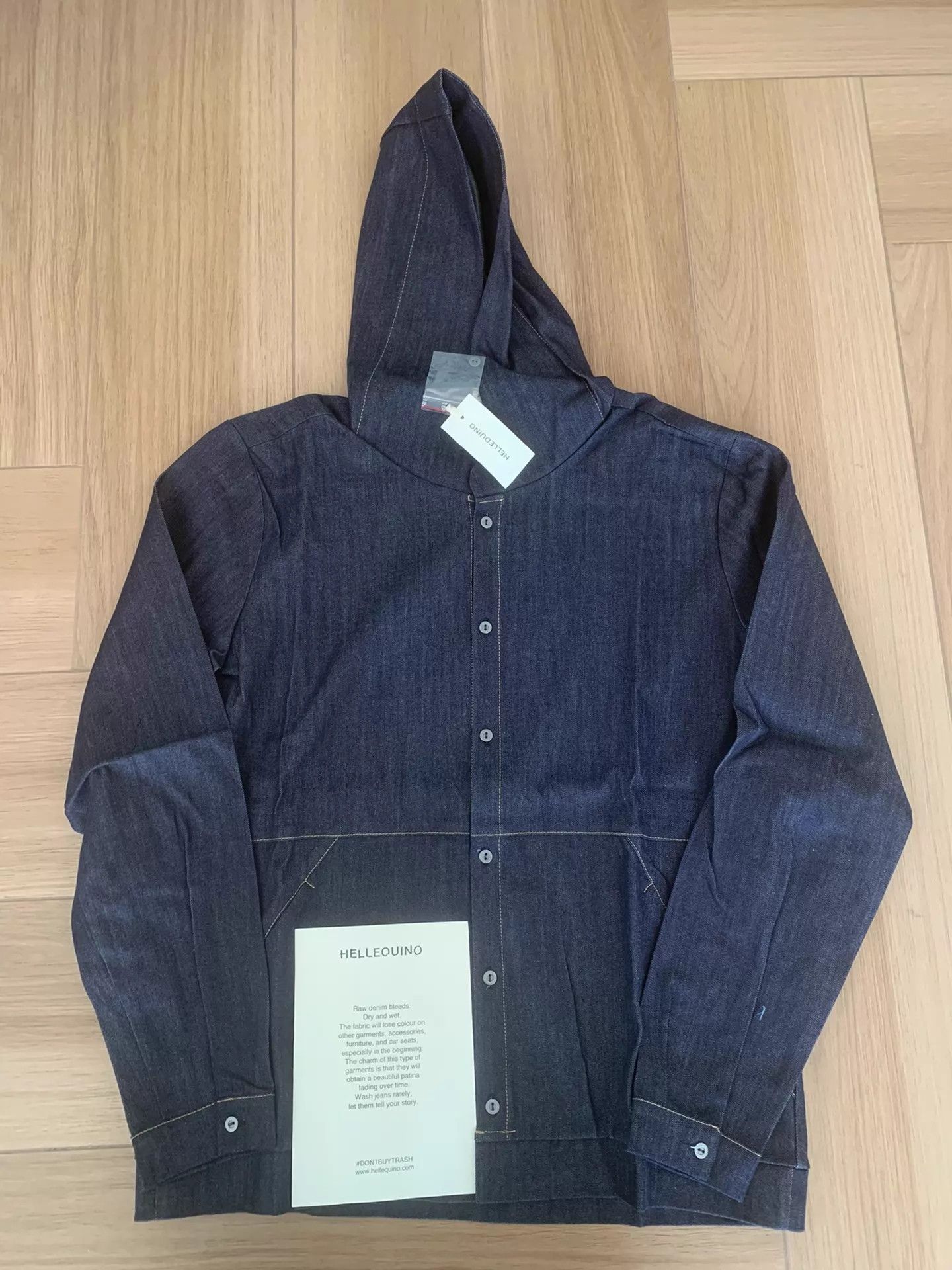Other Hellequino Street Retro 10oz Raw Denim Hooded Shirt L IT Size US L / EU 52-54 / 3 - 1 Thumbnail