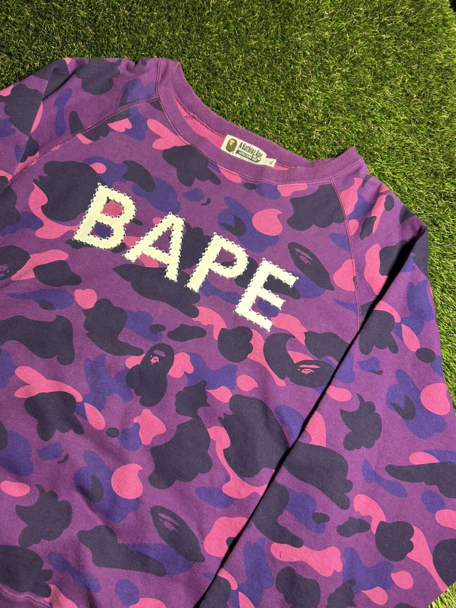 BAPE Rhinestone Spellout Purple Camo ABC Sweatshirt