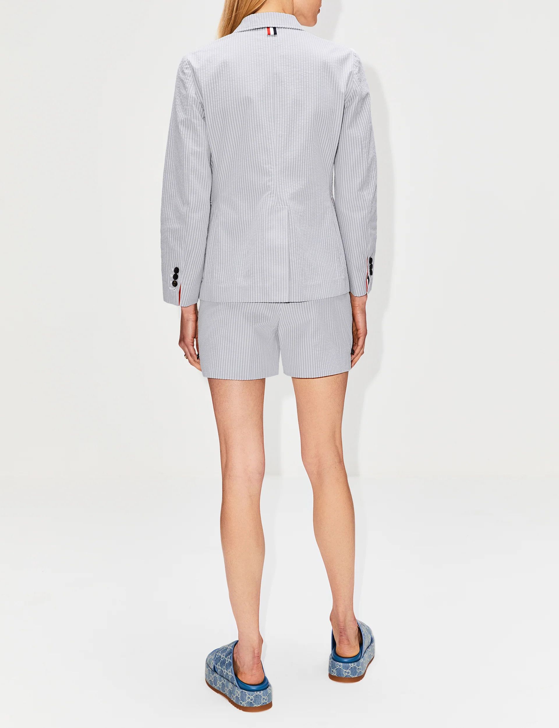Thom Browne o1s22i1n0924 Seersucker Single-Breasted Jacket in Grey Size S / US 4 / IT 40 - 3 Thumbnail