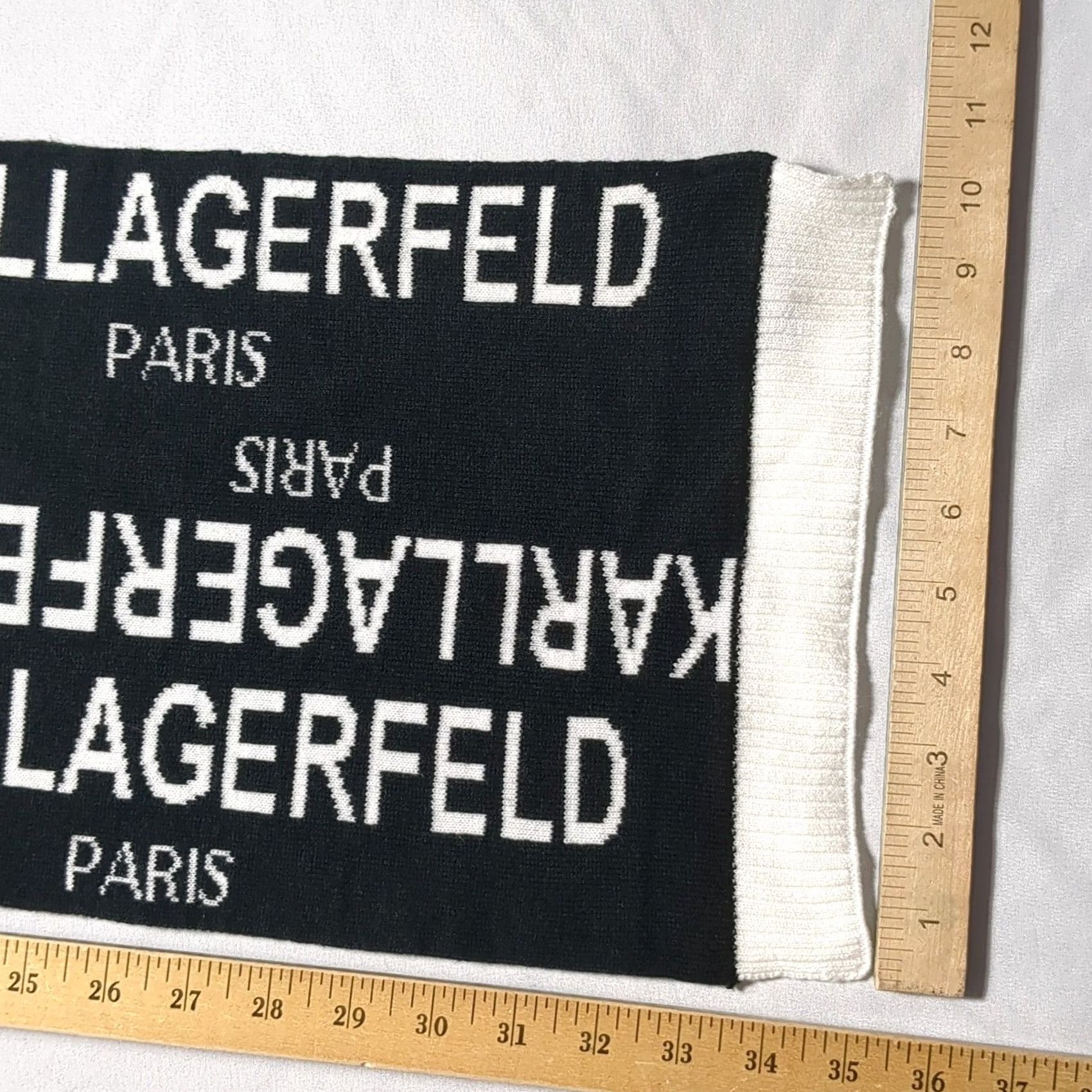 Karl Lagerfeld Karl Lagerfeld Paris Scarf Black White Logo Knit Acrylic Reversible 70x10 EUC Size ONE SIZE - 6 Thumbnail