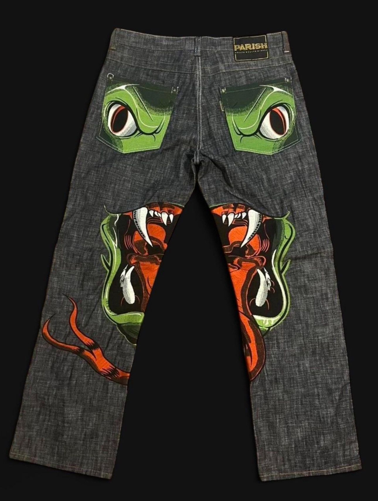 Other Parish Y2K Baggy Graphic Denim Jeans Snake Eyes Embroidered Size US 38 / EU 54 - 1 Thumbnail