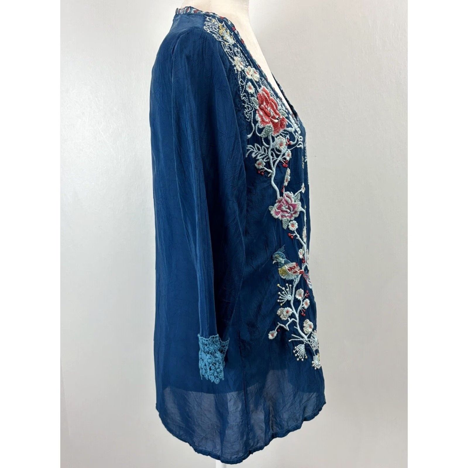 Johnny Was Johnny Was Embroidered Floral Tunic Top Teal 3/4 Sleeve Small Boho Womens Size S / US 4 / IT 40 - 4 Thumbnail