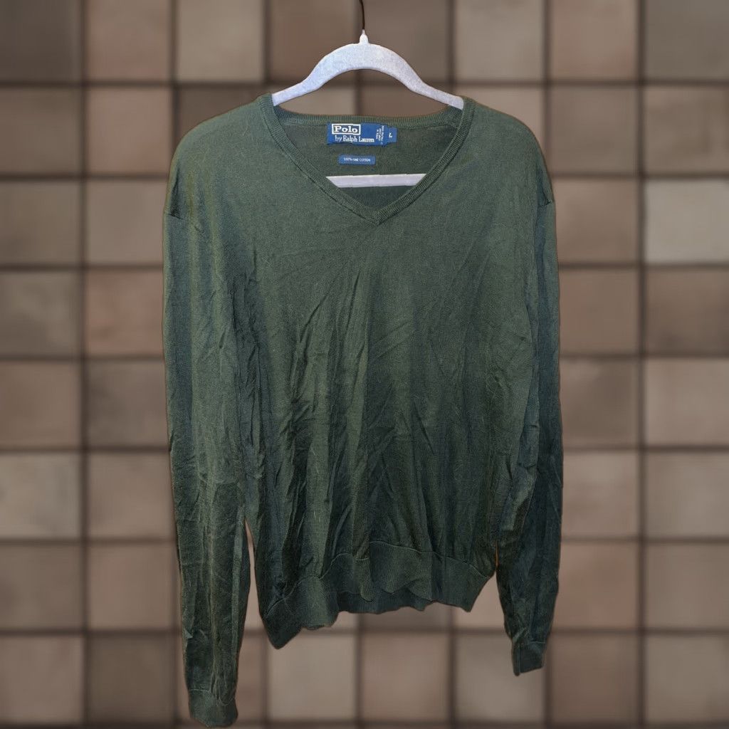 Ralph Lauren Ralph Lauren POLO 100% Fine Cotton Large Green V Neck Sweater Size US L / EU 52-54 / 3 - 1 Thumbnail