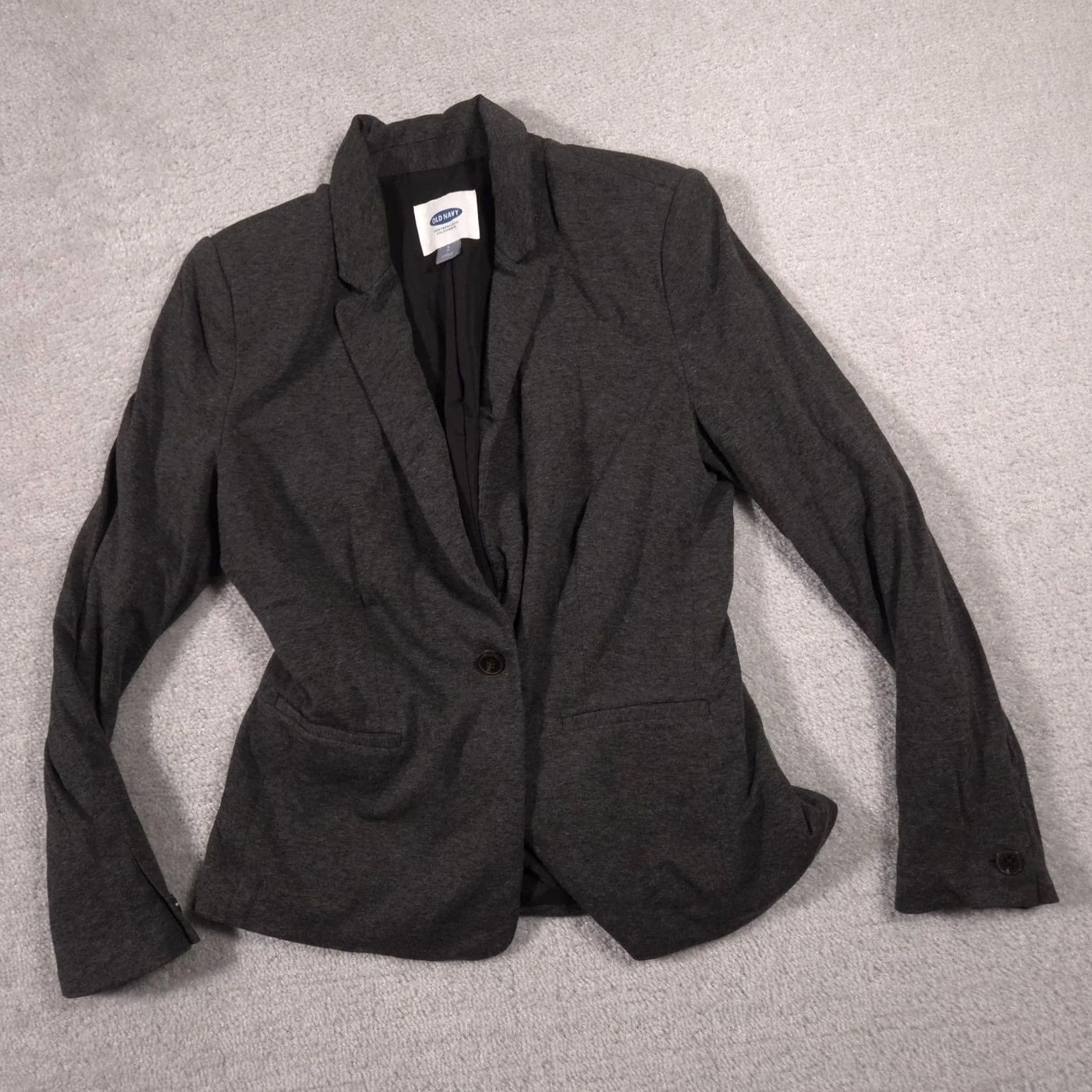Old Navy Old Navy Blazer Womens Small Gray Knit One Button Lined Stretch Career Jacket Size S / US 4 / IT 40 - 3 Thumbnail