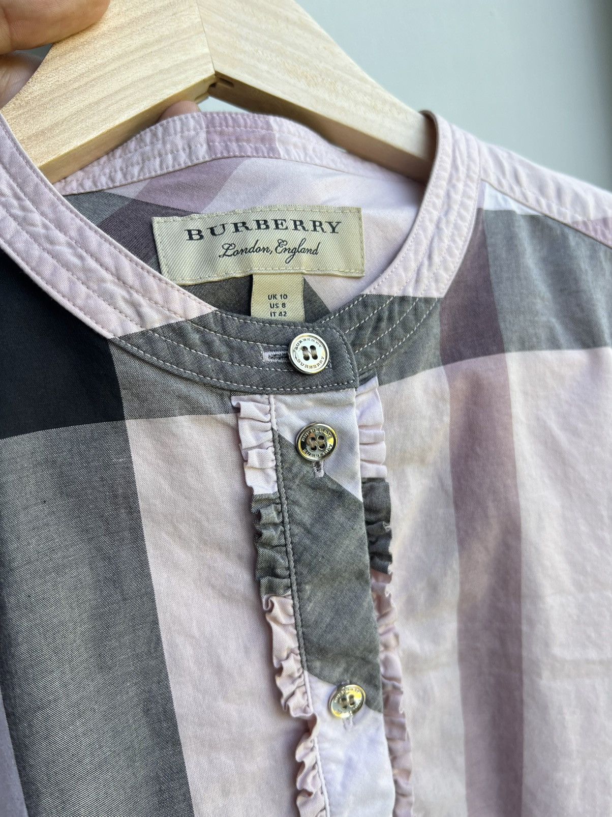 Burberry Burberry Pink House Check Cotton Shirt Grandad Collar Size M Size M / US 6-8 / IT 42-44 - 8 Thumbnail