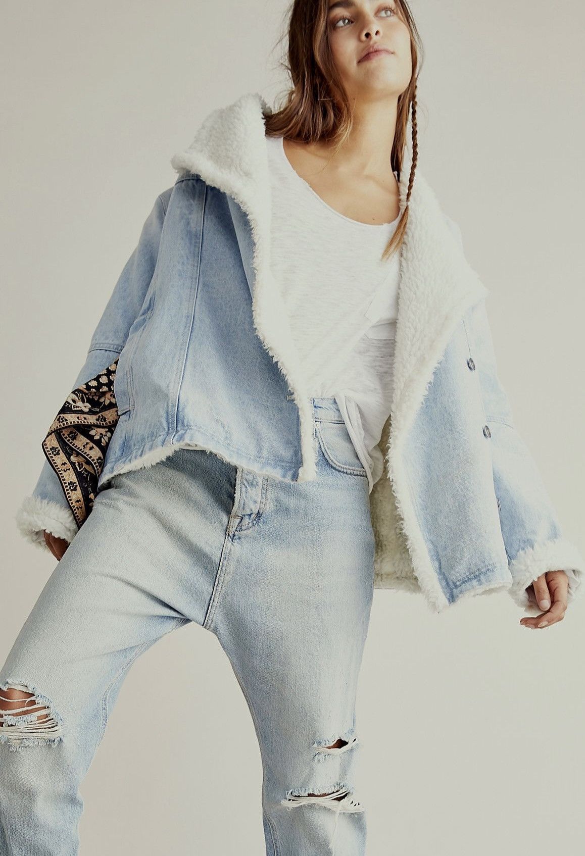 Free People Free People Twisted Heart Shearling Denim Jacket Oversize Size M / US 6-8 / IT 42-44 - 5 Thumbnail