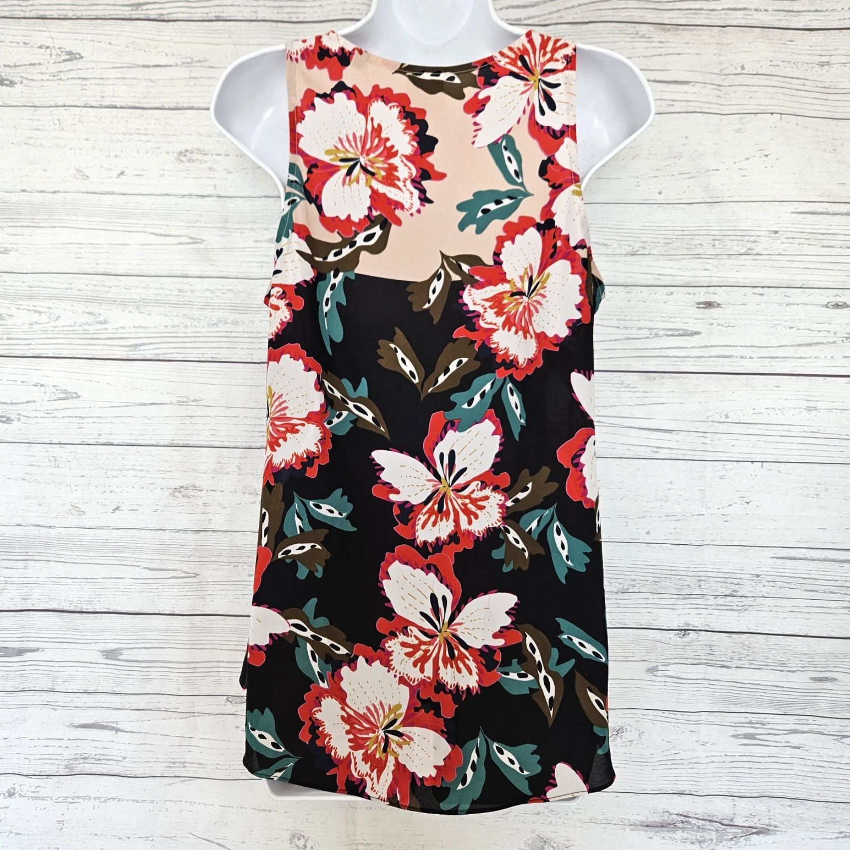 Vintage Cabi 5542 Womens Hibiscus Tank Top Sz Small Black Pink Sleeveless Shirt Size S / US 4 / IT 40 - 3 Thumbnail