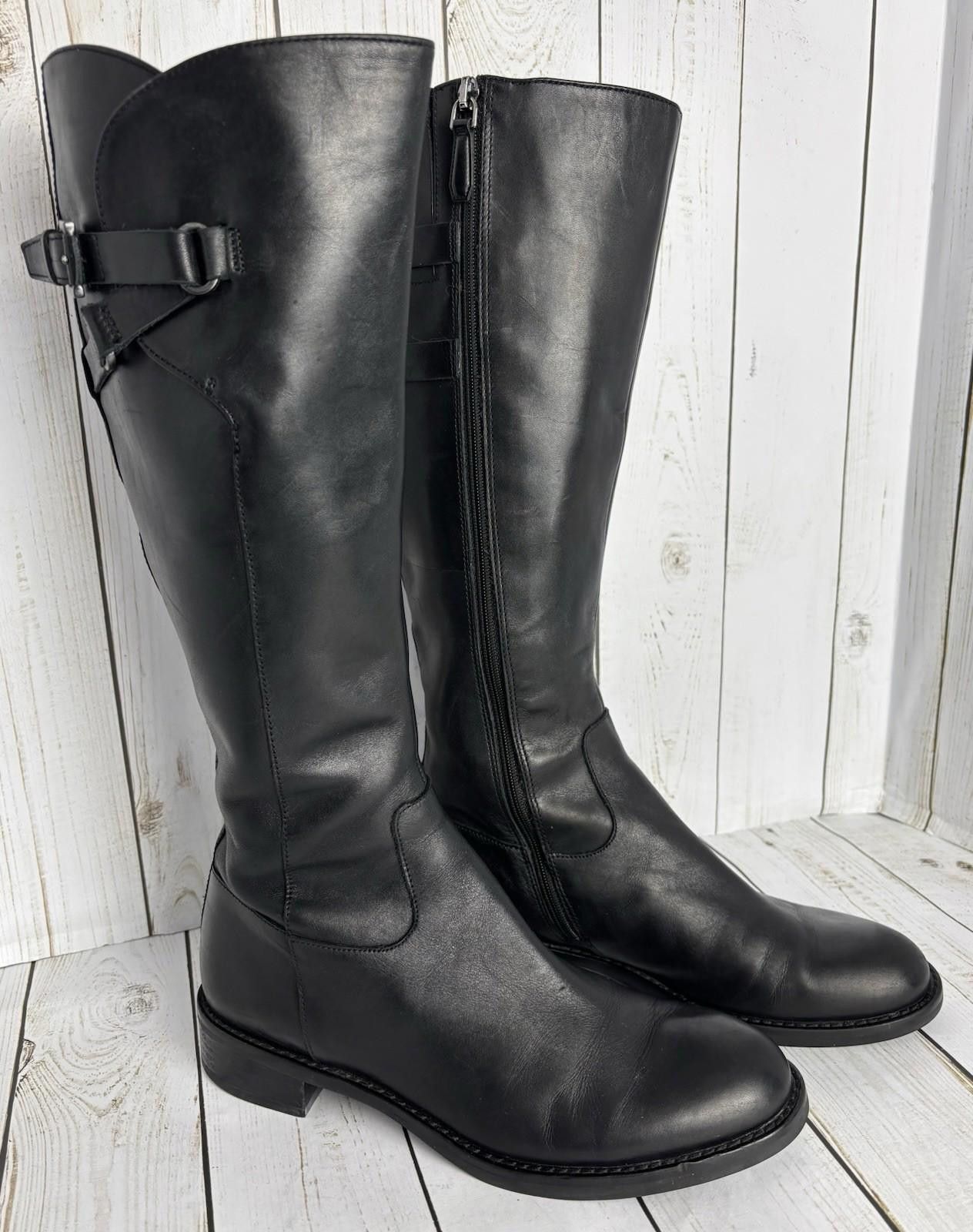 Ecco Hobart Buckle Leather Tall Riding Boots Black