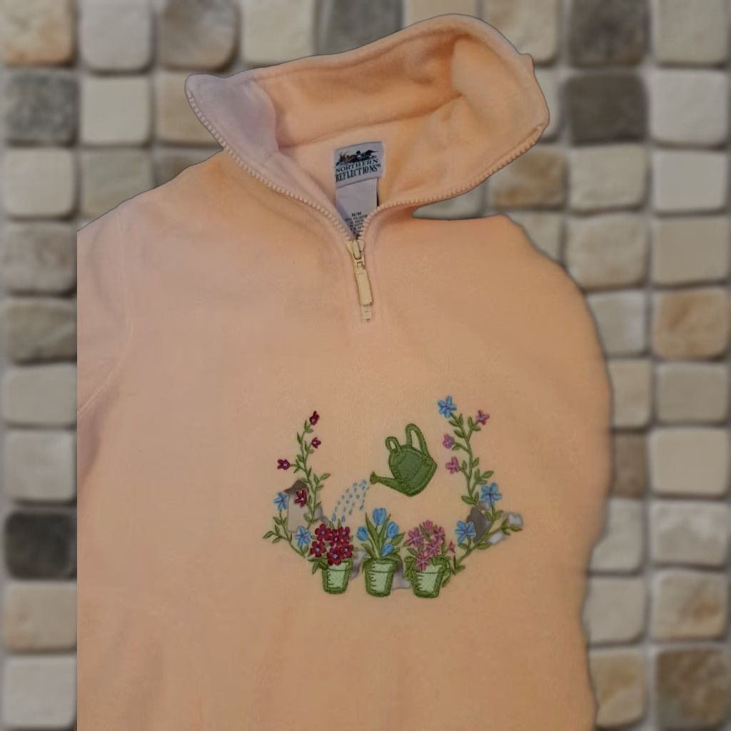 Northern Reflections VINTAGE Northern Reflections Flower Fleece 1/4 Zip Pullover Women's Medium Spring Yellow 24in Pit to Pit 24in Long Activewear Size M / US 6-8 / IT 42-44 - 1 Thumbnail