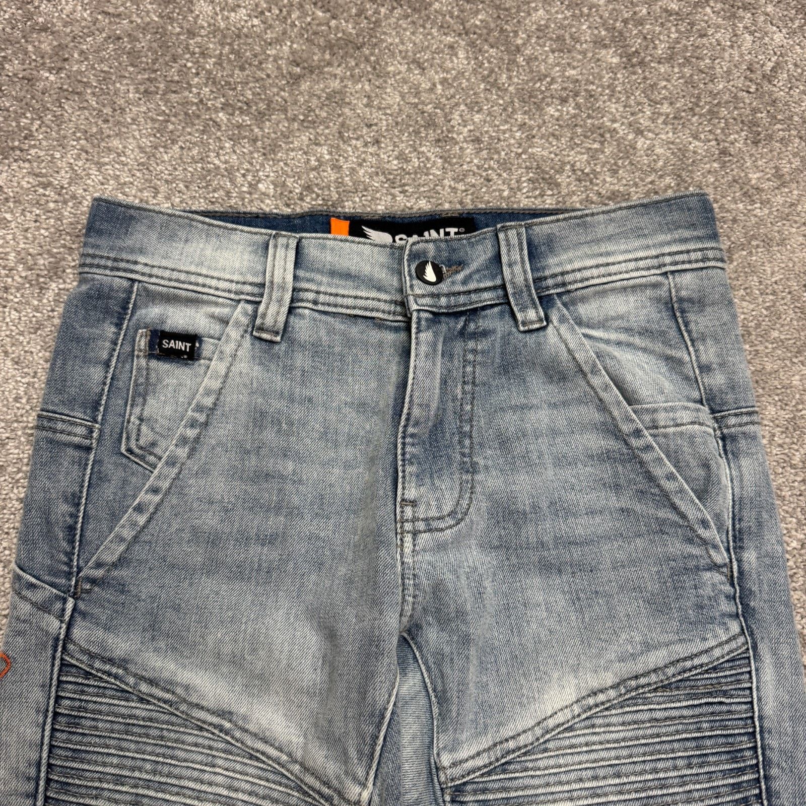 Saint Michael Saint Flight Jean Jogger Denim Mens 28 Blue Light Wash Biker Size US 28 / EU 44 - 7 Thumbnail