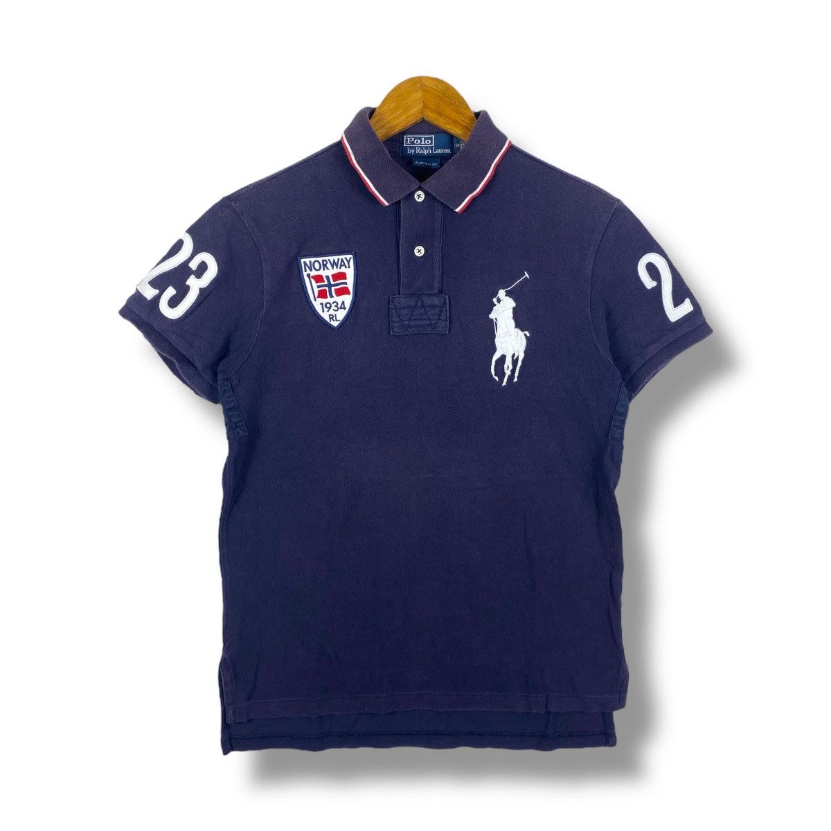 Polo Ralph Lauren × Vintage POLO RALPH LAUREN Norway 1934 #23 Navy Faded Polo Shirt Size S / US 4 / IT 40 - 1 Thumbnail