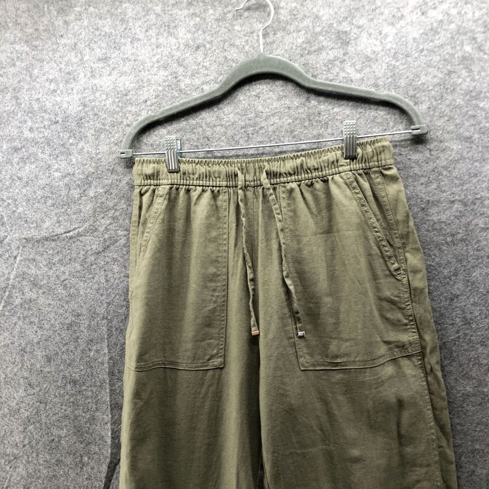 Zara Zara Linen Blend Crop Pants Womens S Olive Green Pull On Relaxed High Rise Cropped Wide-Leg Bohemian 90s Fashion? Size 28" / US 6 / IT 42 - 3 Thumbnail