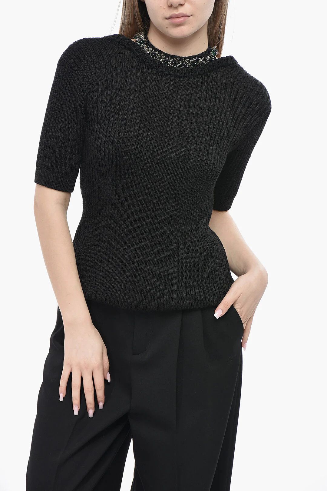 Dries Van Noten og1mm0426 Cotton-Blend Crewneck Top in Black Size M / US 6-8 / IT 42-44 - 1 Thumbnail