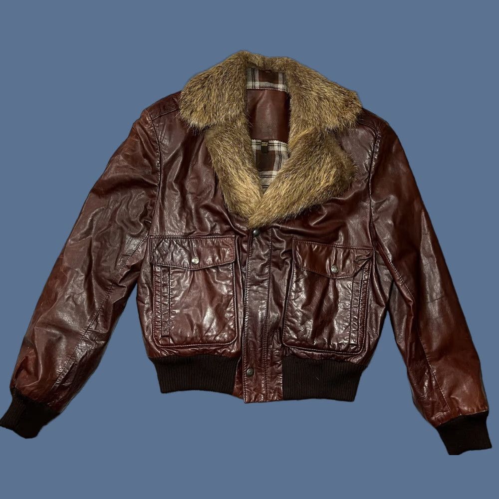 Vintage VINTAGE Redish Brown Bomber Aviator Flight Jacket 46 Leather Mens Size US S / EU 44-46 / 1 - 1 Thumbnail