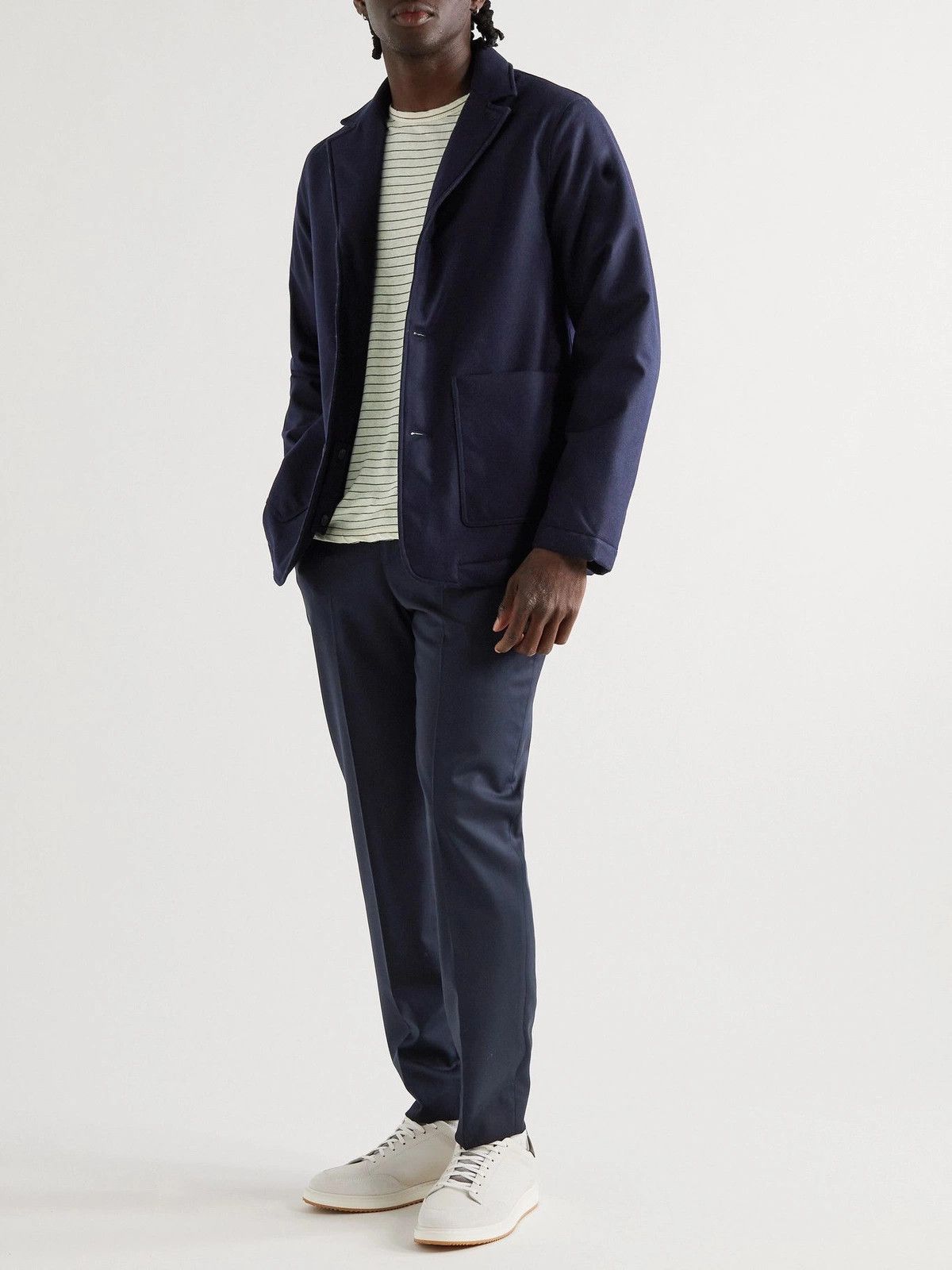 Officine Generale o1mle1025 Adrien Padded Flannel Wool Jacket in Navy Blue Size US M / EU 48-50 / 2 - 2 Thumbnail