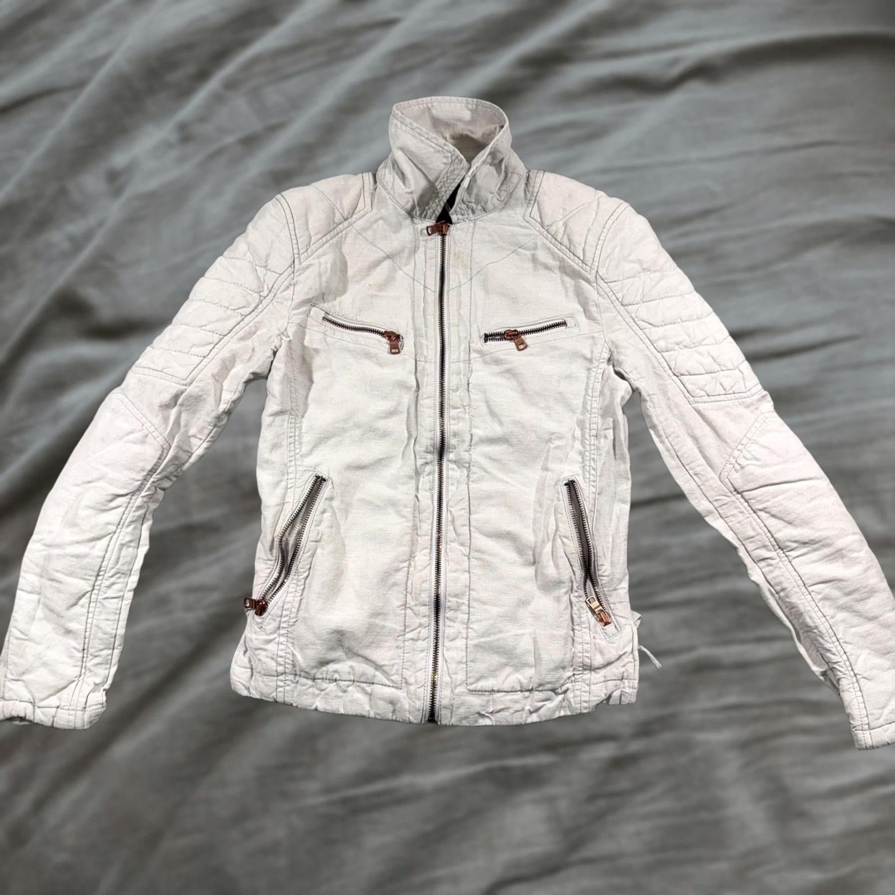 Armani Exchange Armani Exchange Jacket Womens XS White Quilted Zip Moto Pockets Casual Size XS / US 0-2 / IT 36-38 - 1 Thumbnail