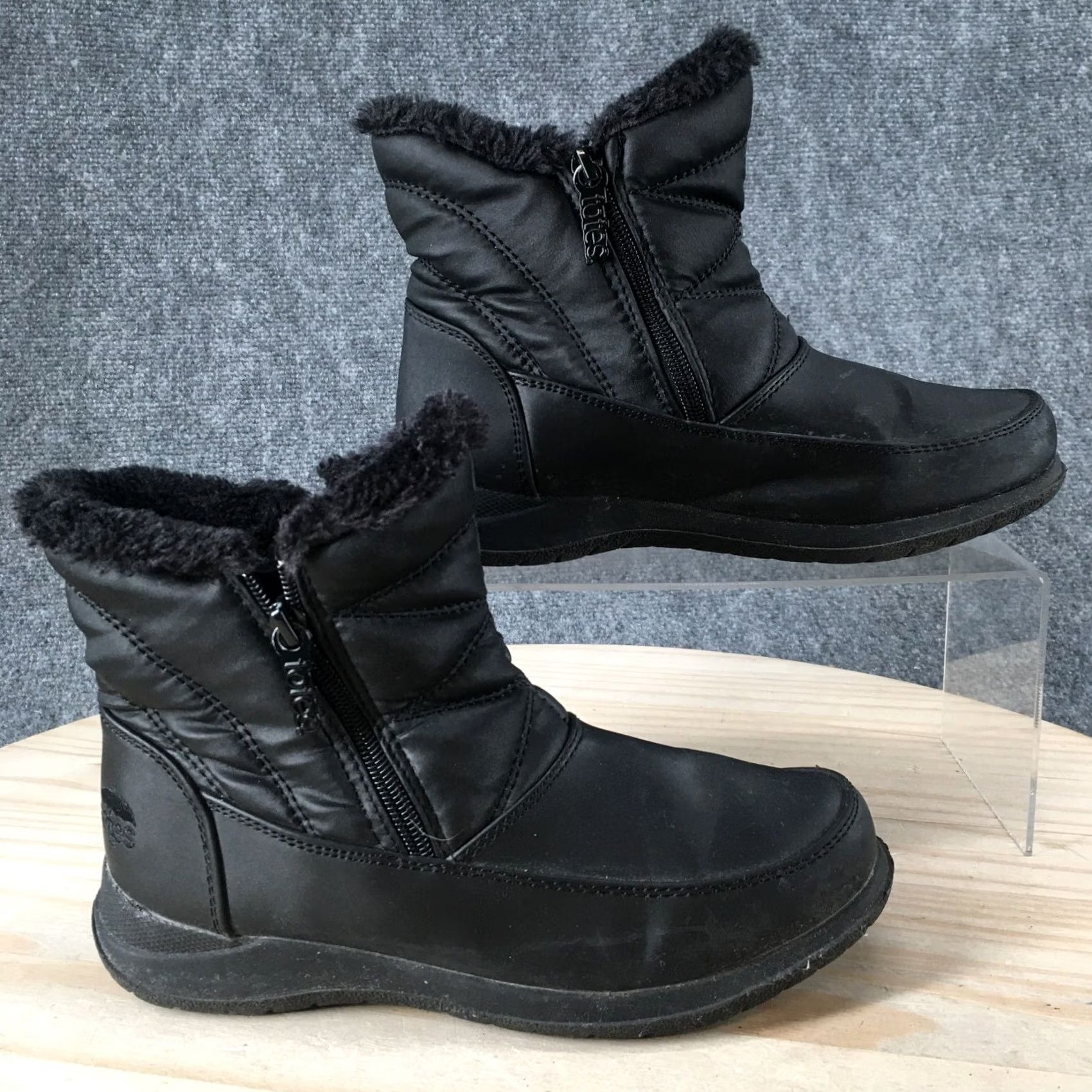 Vintage Totes Boots Womens 6 M Silverton Faux Fur Lined Winter Black Faux Leather Zip Boots Size US 6 / IT 36 - 2 Thumbnail